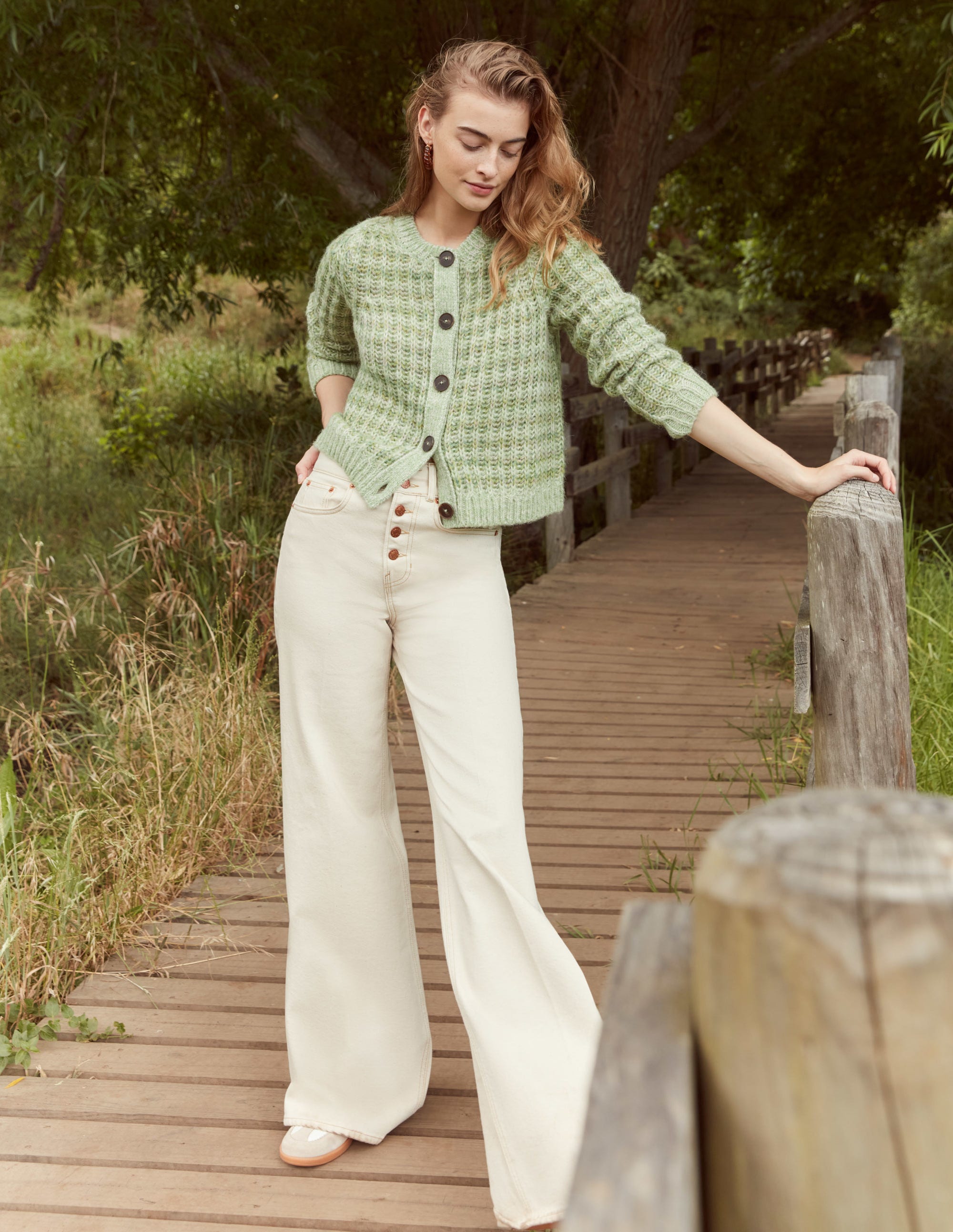 Wide Rib Fluffy Cardigan-Green Marl - Image 6