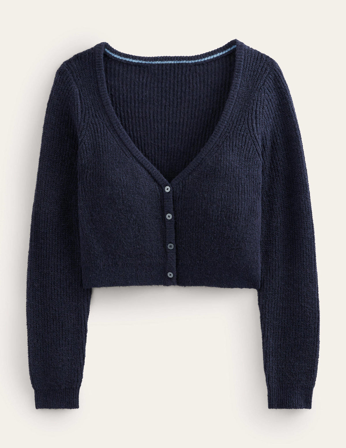 Cropped Fluffy Cardigan-Navy - Image 5