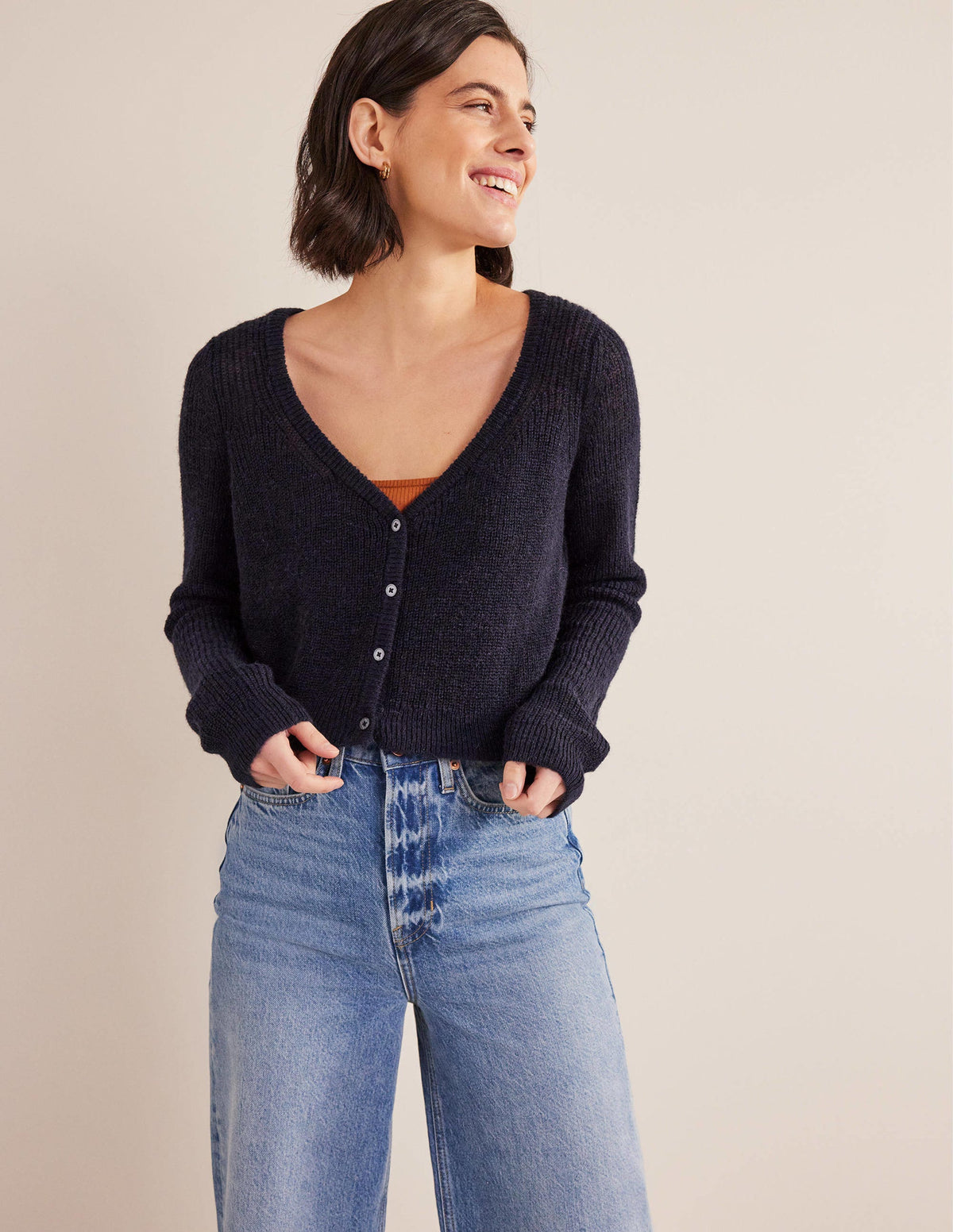 Cropped Fluffy Cardigan-Navy-1