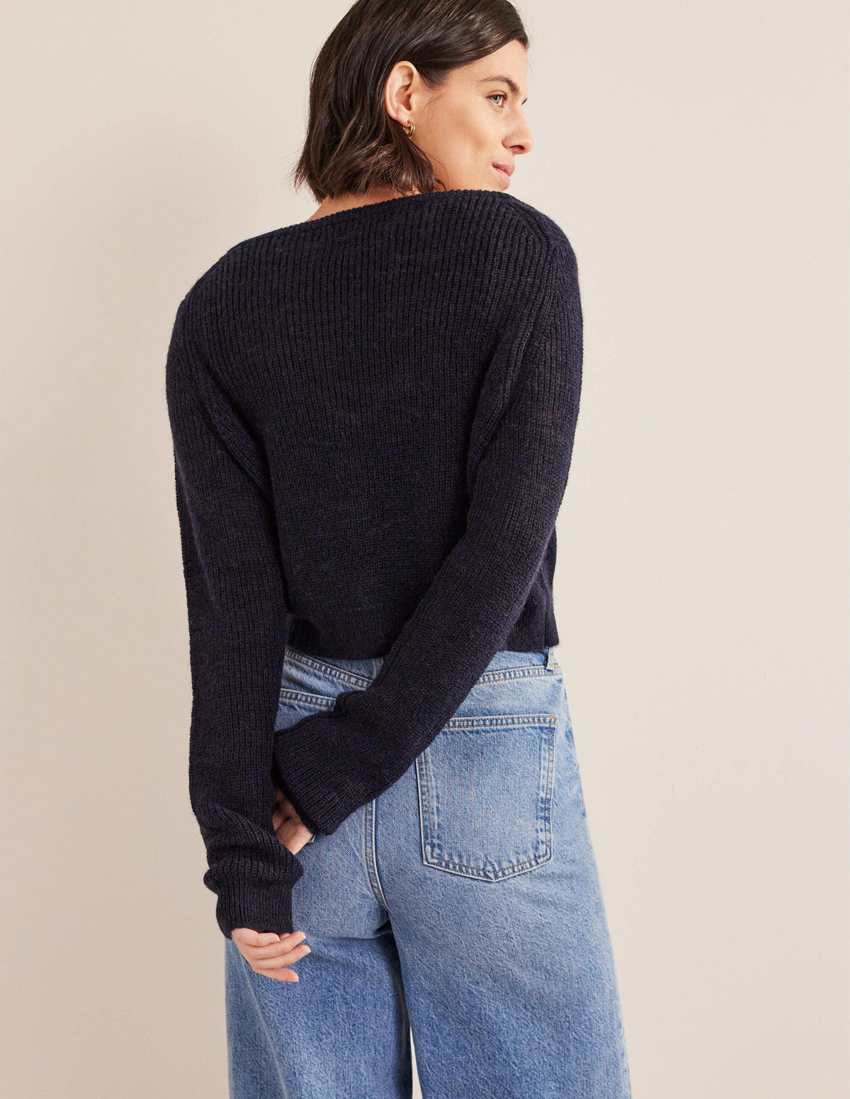 Cropped Fluffy Cardigan-Navy-3