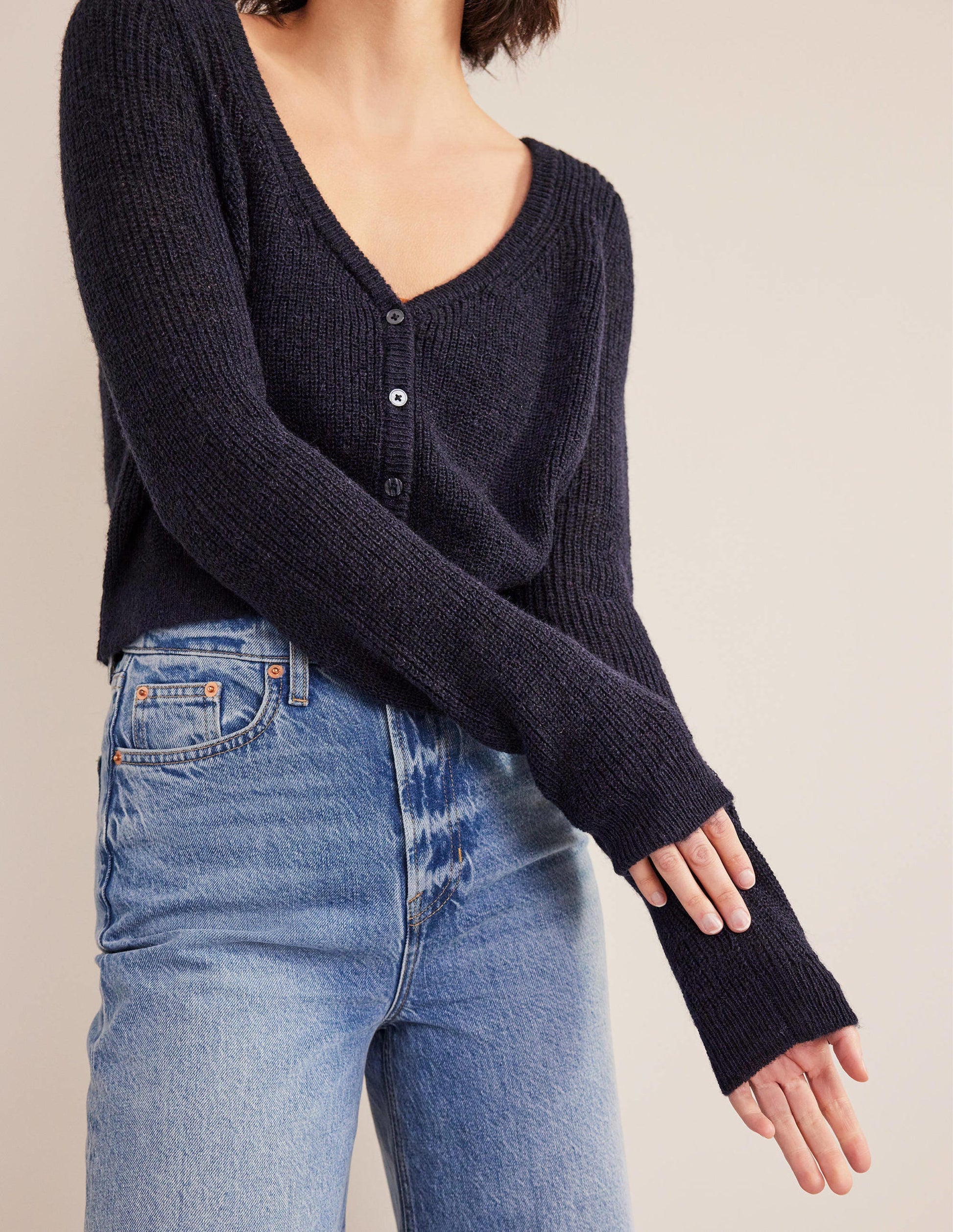 Cropped Fluffy Cardigan-Navy-4