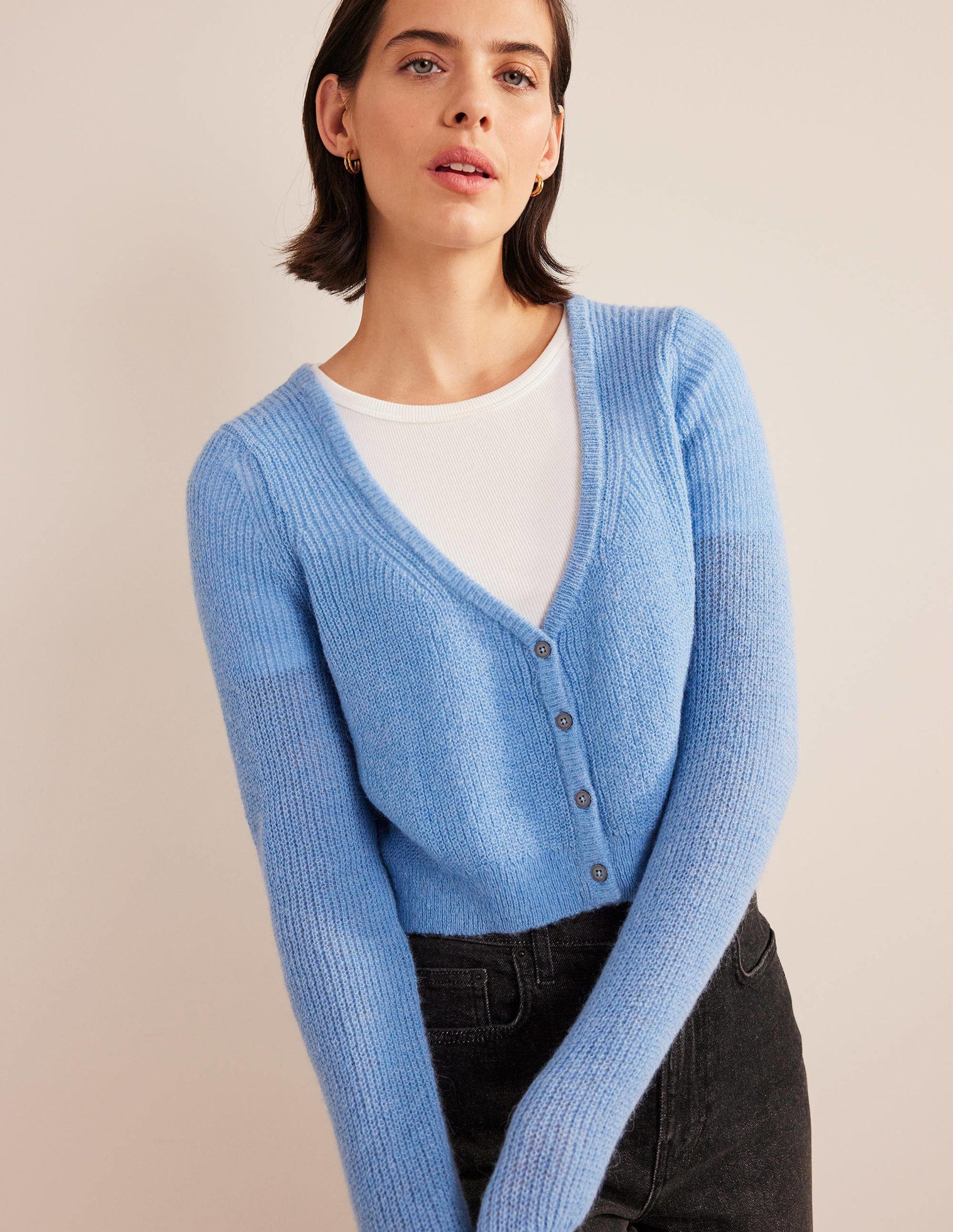 Cropped Fluffy Cardigan-Linseed-1