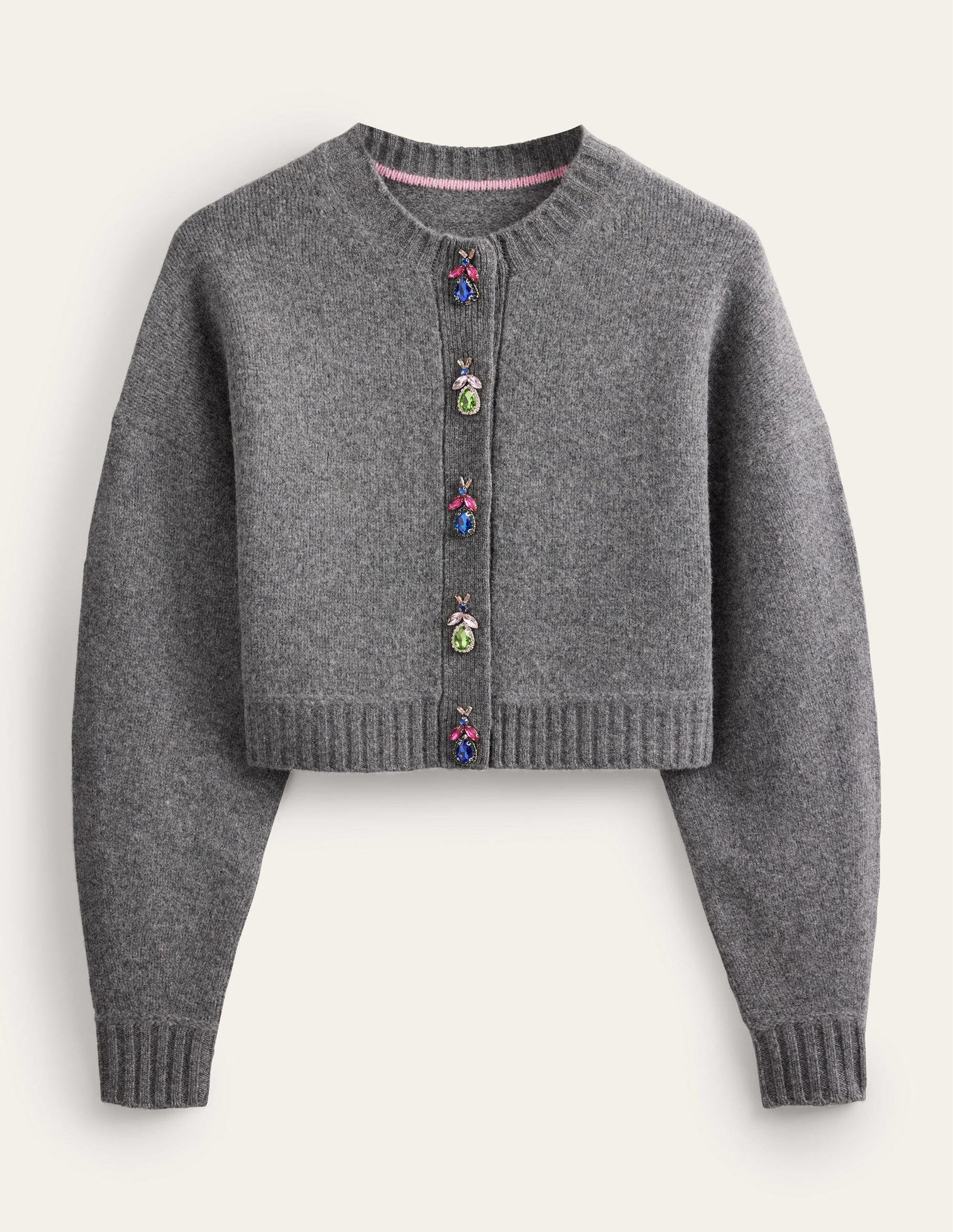 Embellished Bug Cardigan-Dark Grey Melange-6