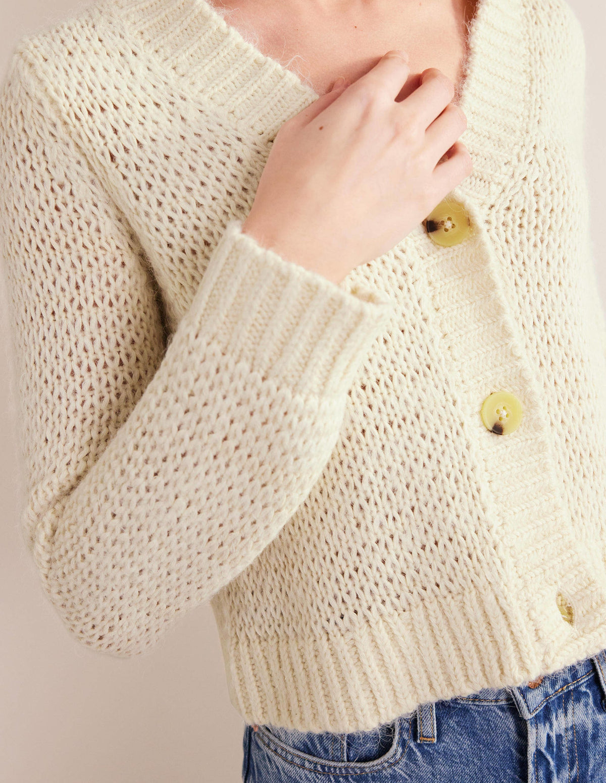 Fluffy Open Stitch Cardigan-Warm Ivory - Image 2