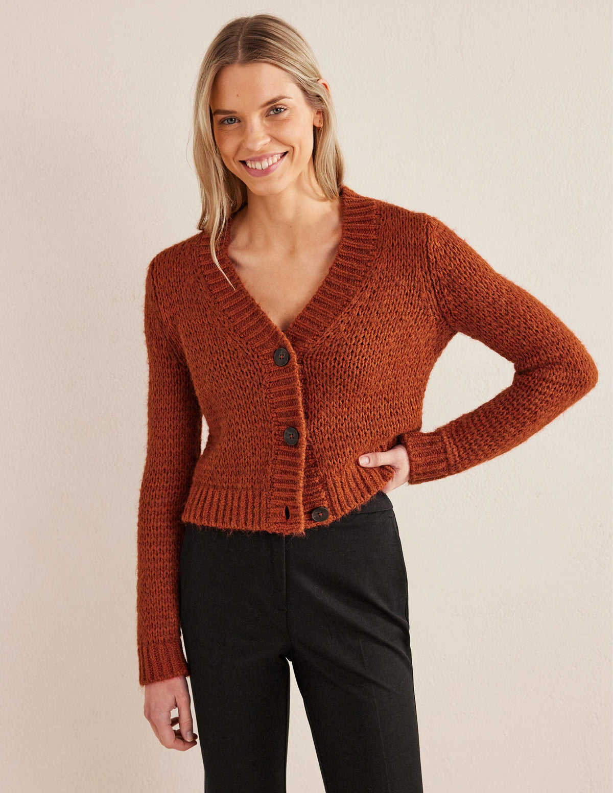 Fluffy Open Stitch Cardigan-Rust-1