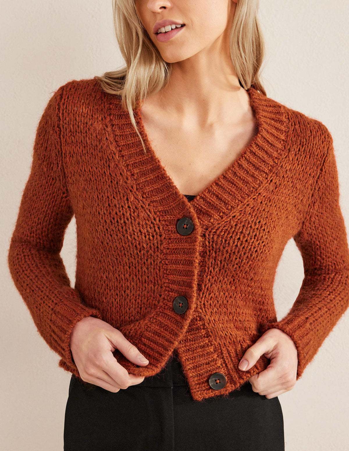 Fluffy Open Stitch Cardigan-Rust-2