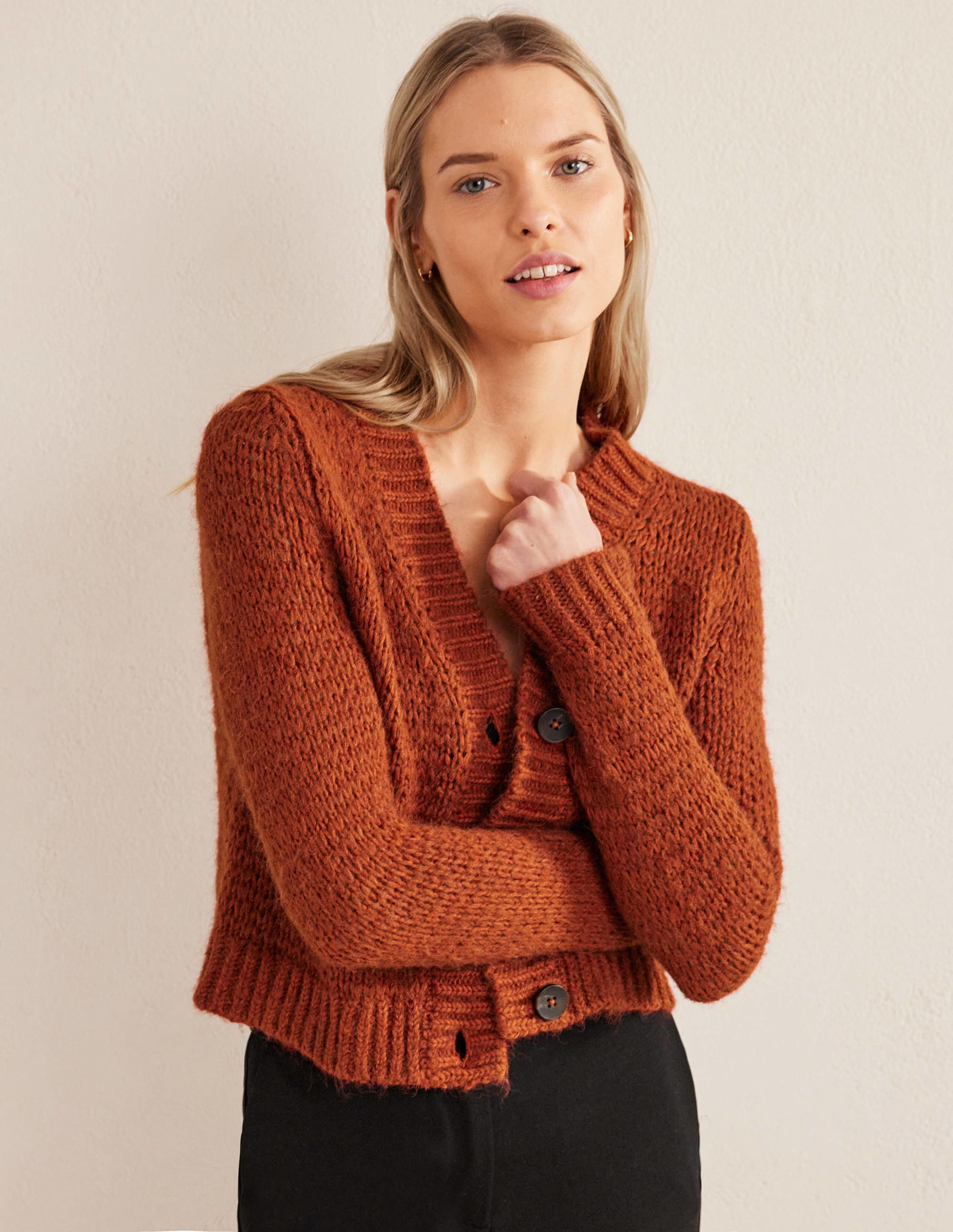 Fluffy Open Stitch Cardigan-Rust - Image 4