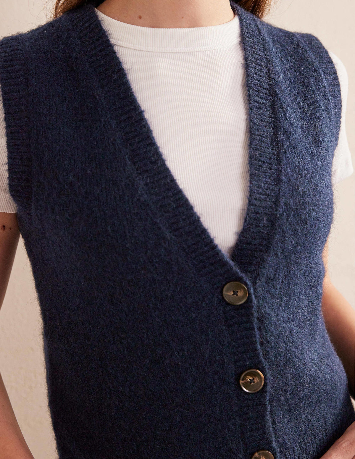 Cropped Fluffy Cardigan Tank-Navy-2