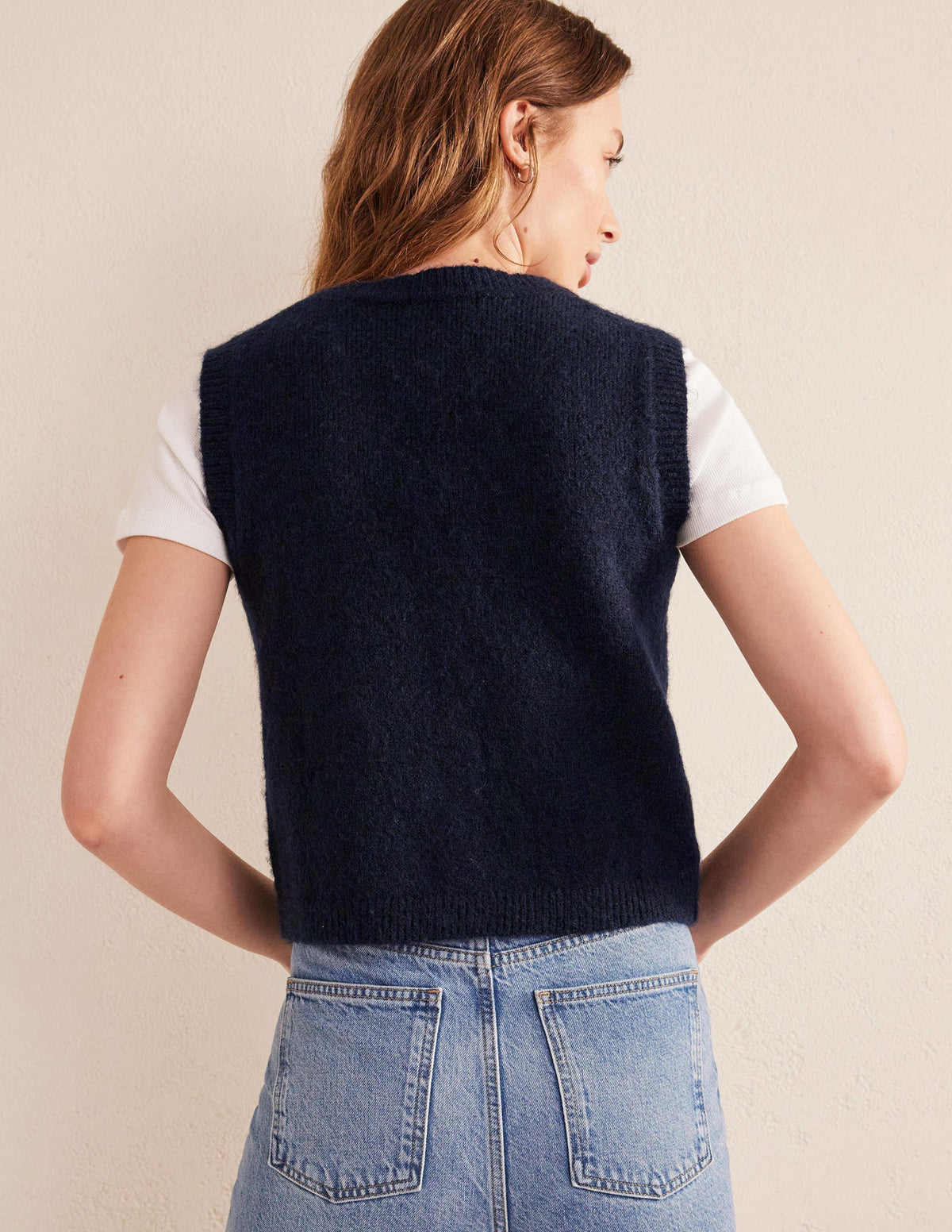 Cropped Fluffy Cardigan Tank-Navy-3