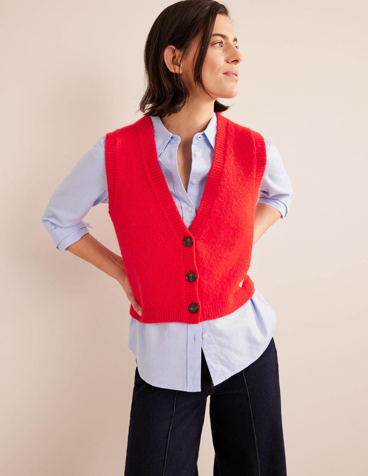 Cropped Fluffy Cardigan Tank-High Risk Red-1