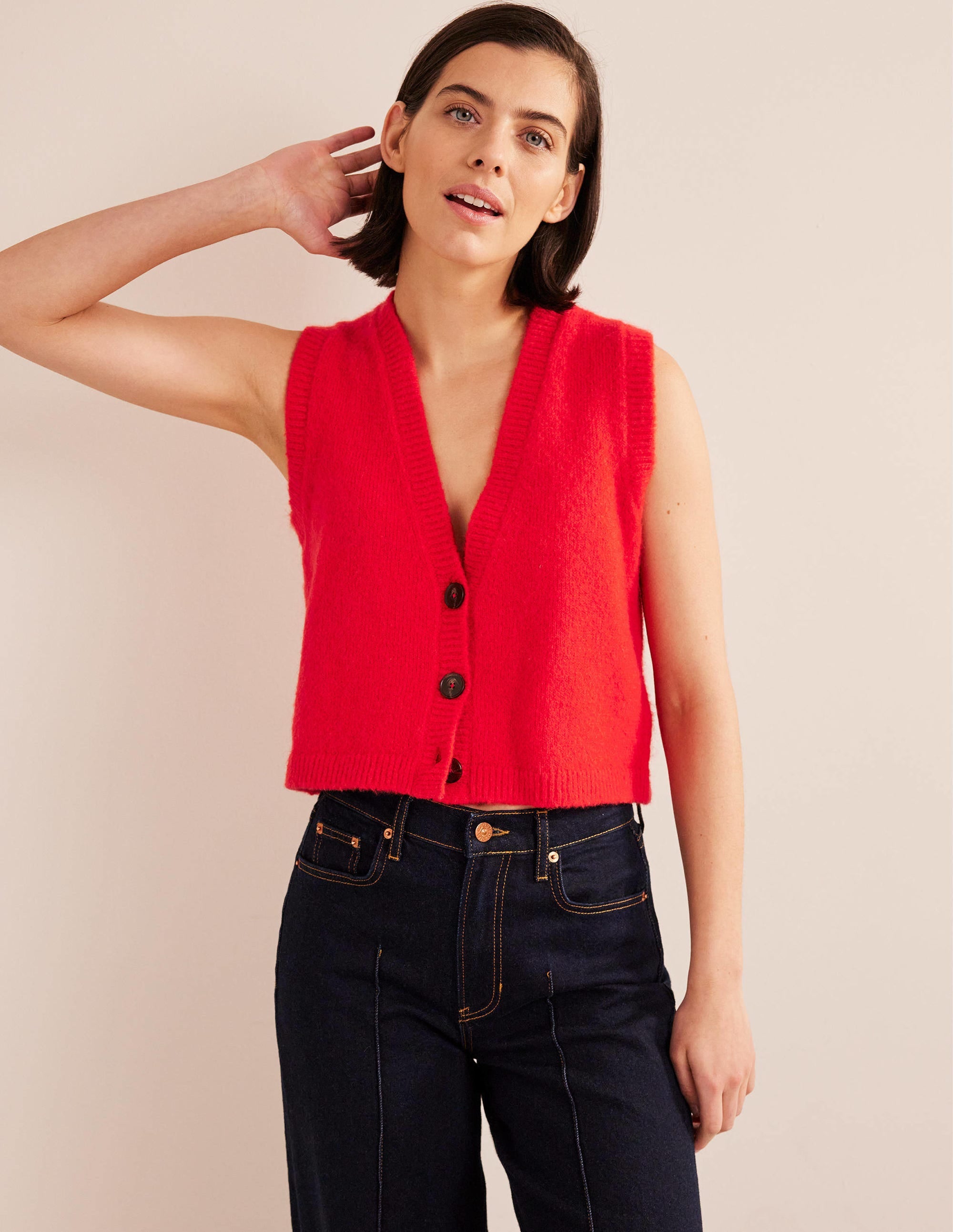 Cropped Fluffy Cardigan Tank-High Risk Red - Image 4