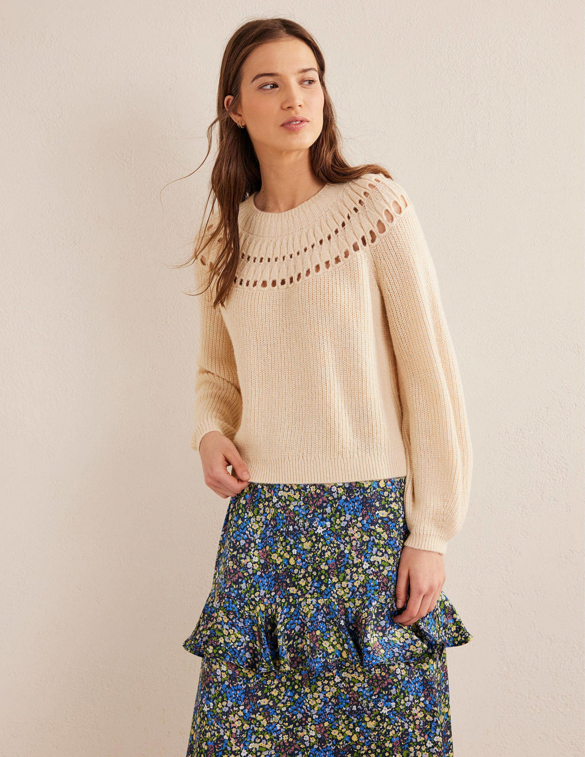 Fluffy Ruffle Sweater-Ivory Marl - Image 1