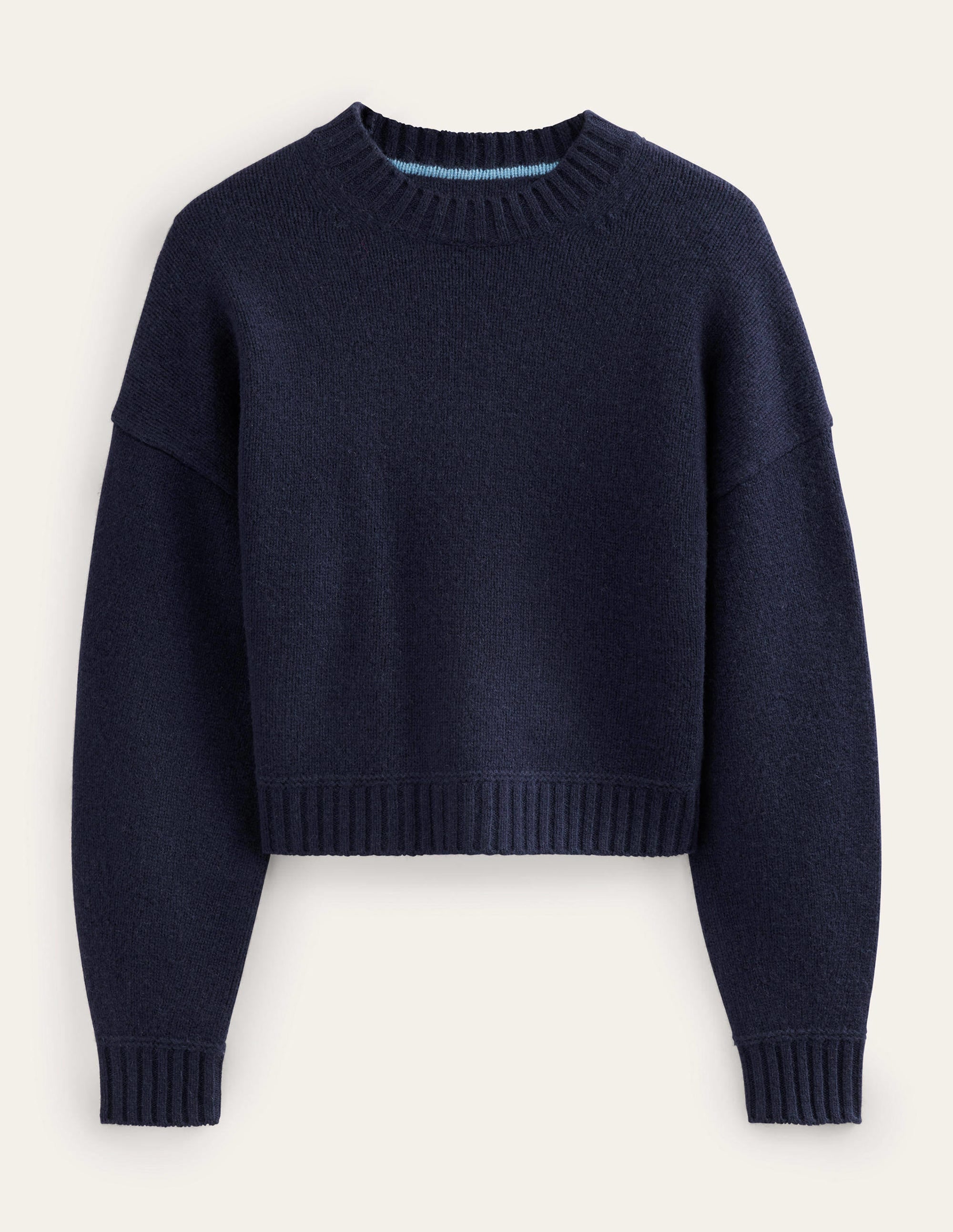 Brushed Wool Cropped Sweater-Navy - Image 8