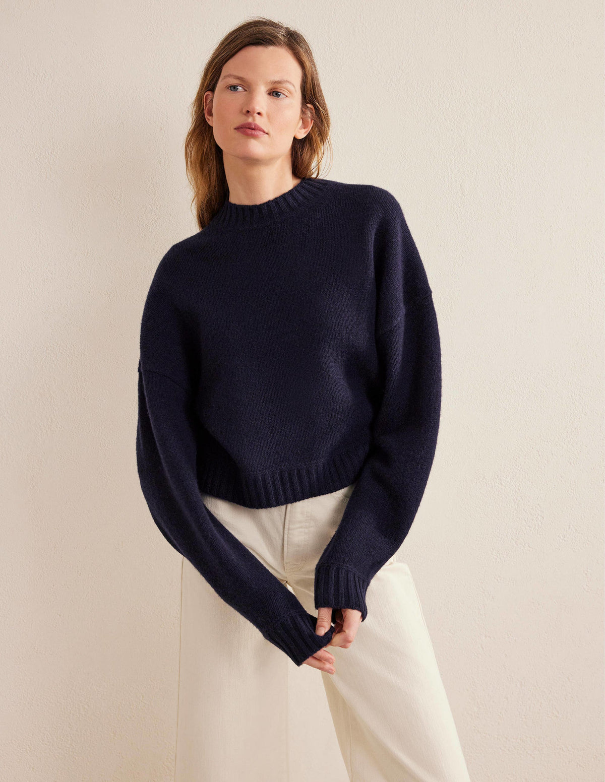 Brushed Wool Cropped Sweater-Navy-1