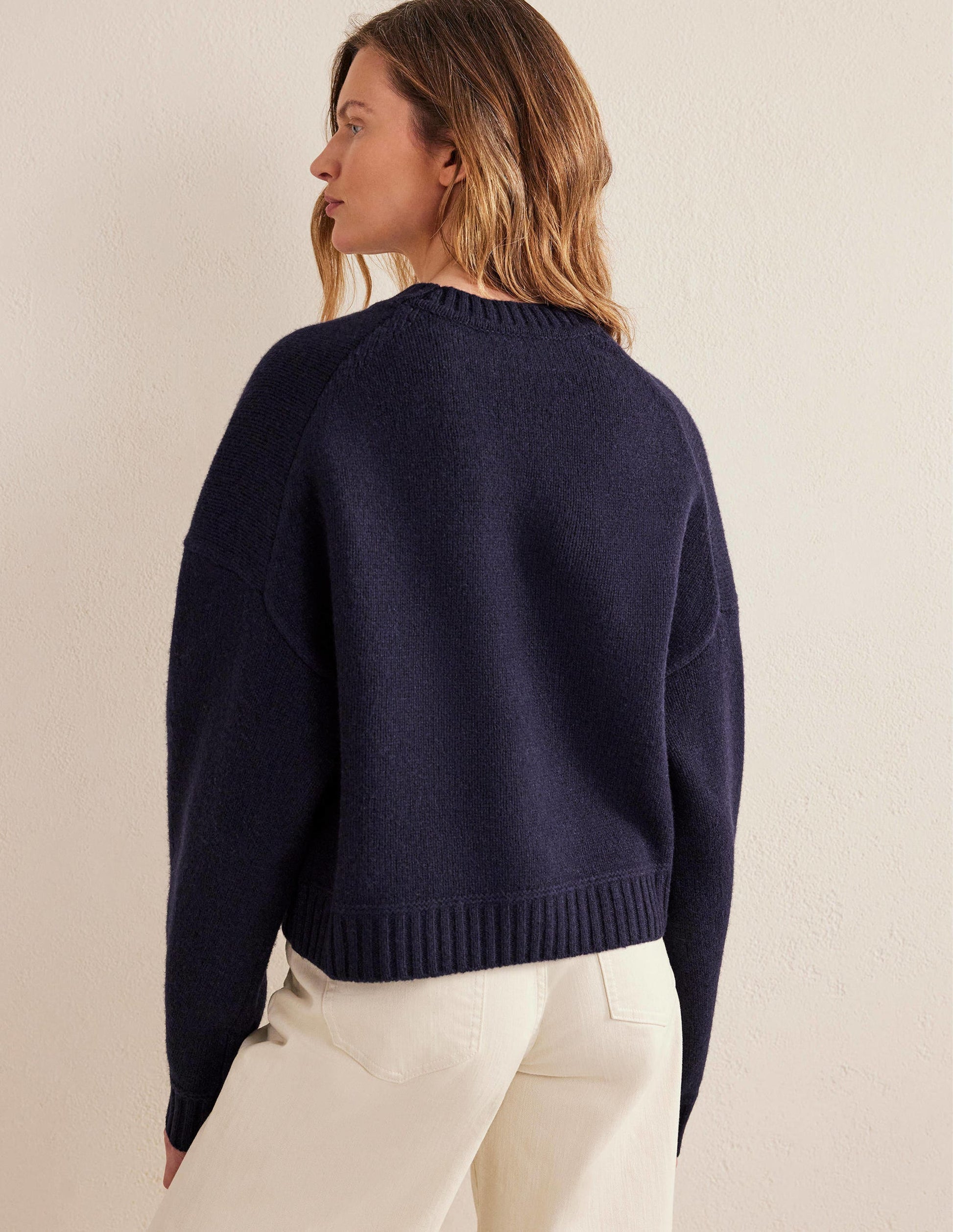 Brushed Wool Cropped Sweater-Navy-3