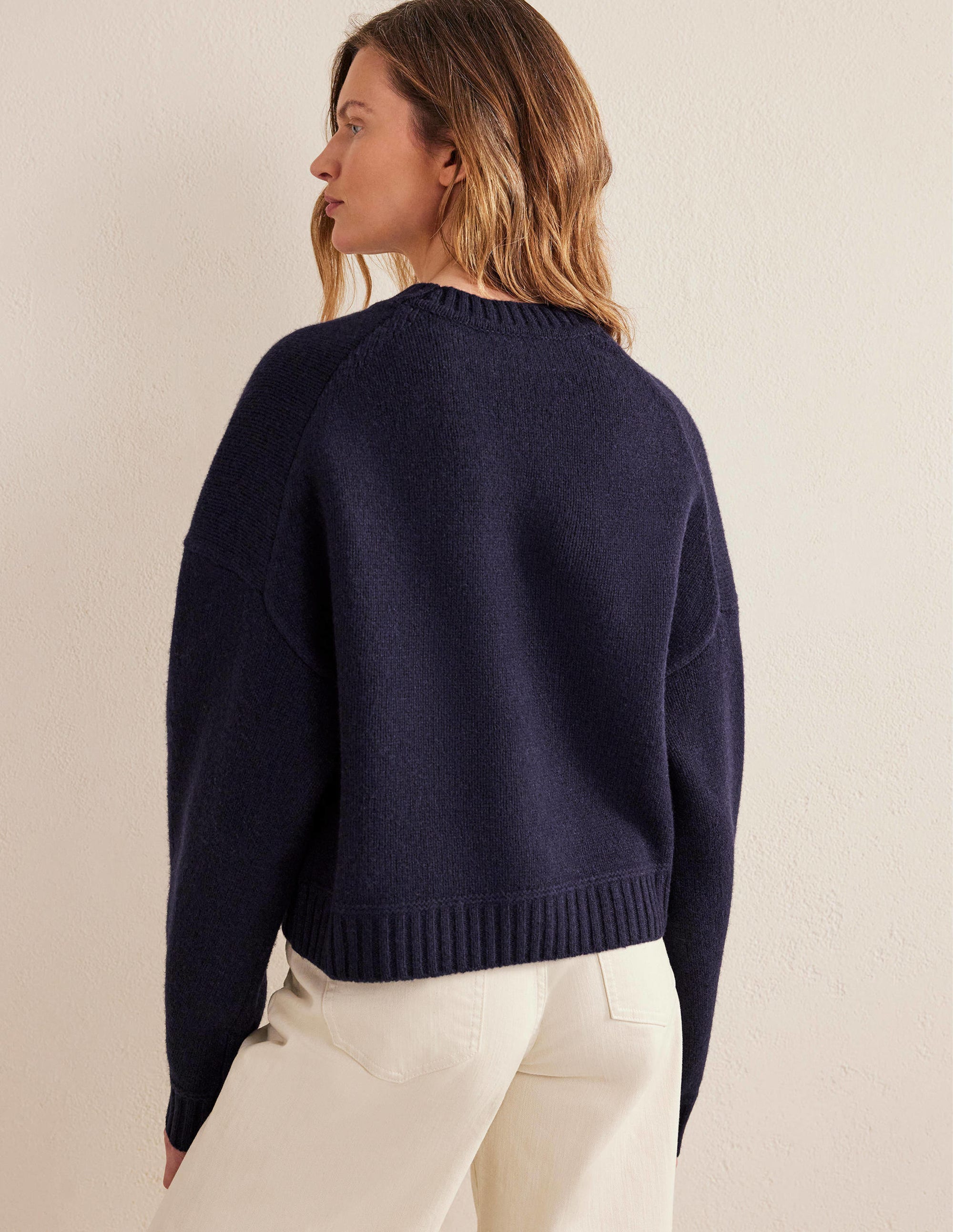 Brushed Wool Cropped Sweater-Navy - Image 3