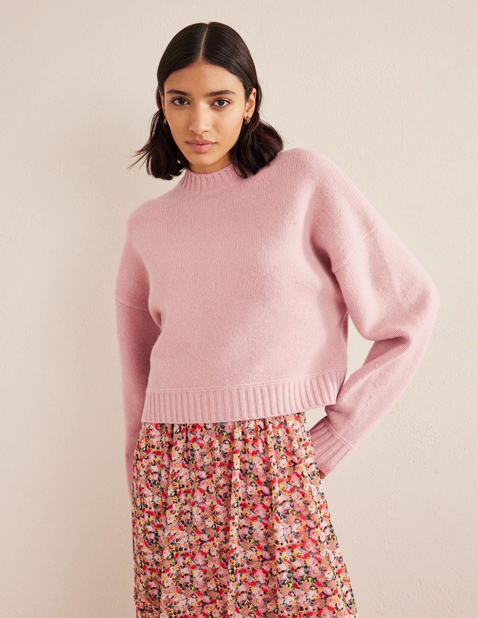 Brushed Wool Cropped Sweater-Chalky Pink-1