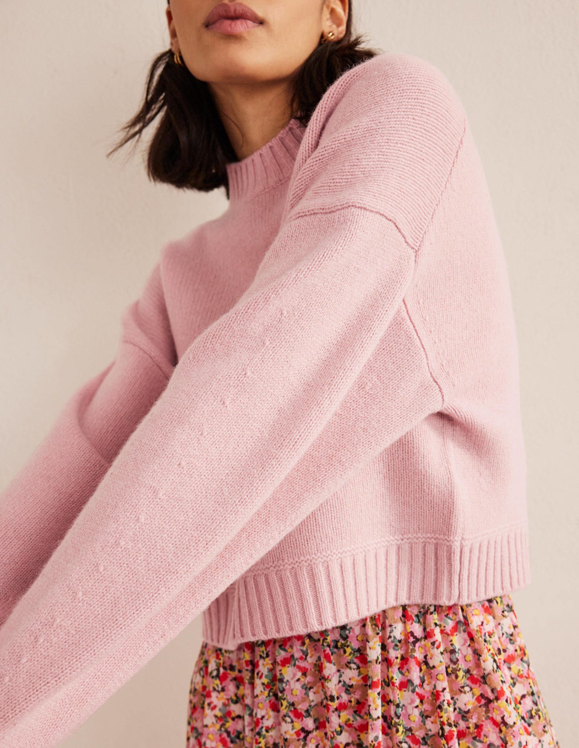 Brushed Wool Cropped Sweater-Chalky Pink - Image 2