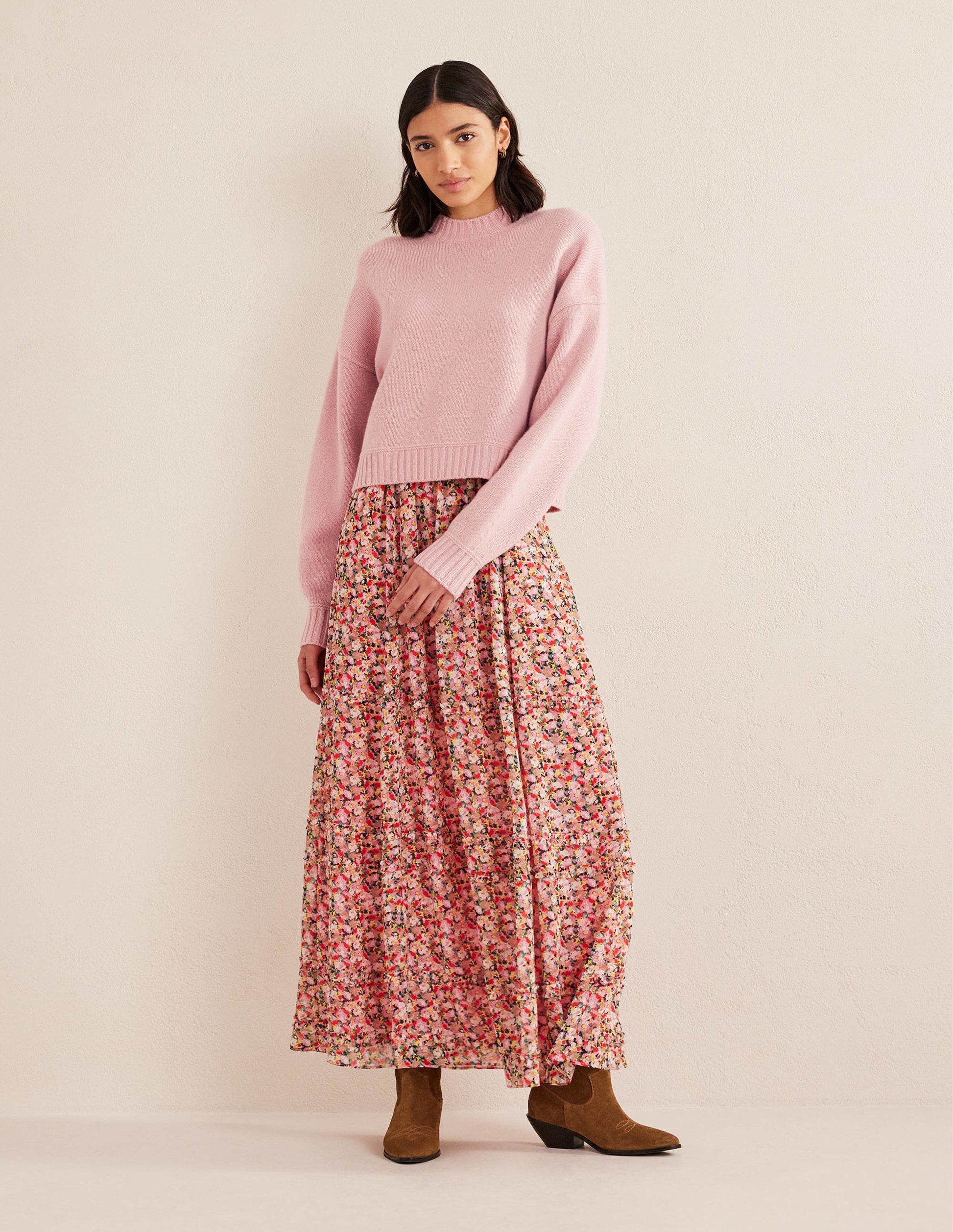 Brushed Wool Cropped Sweater-Chalky Pink-4