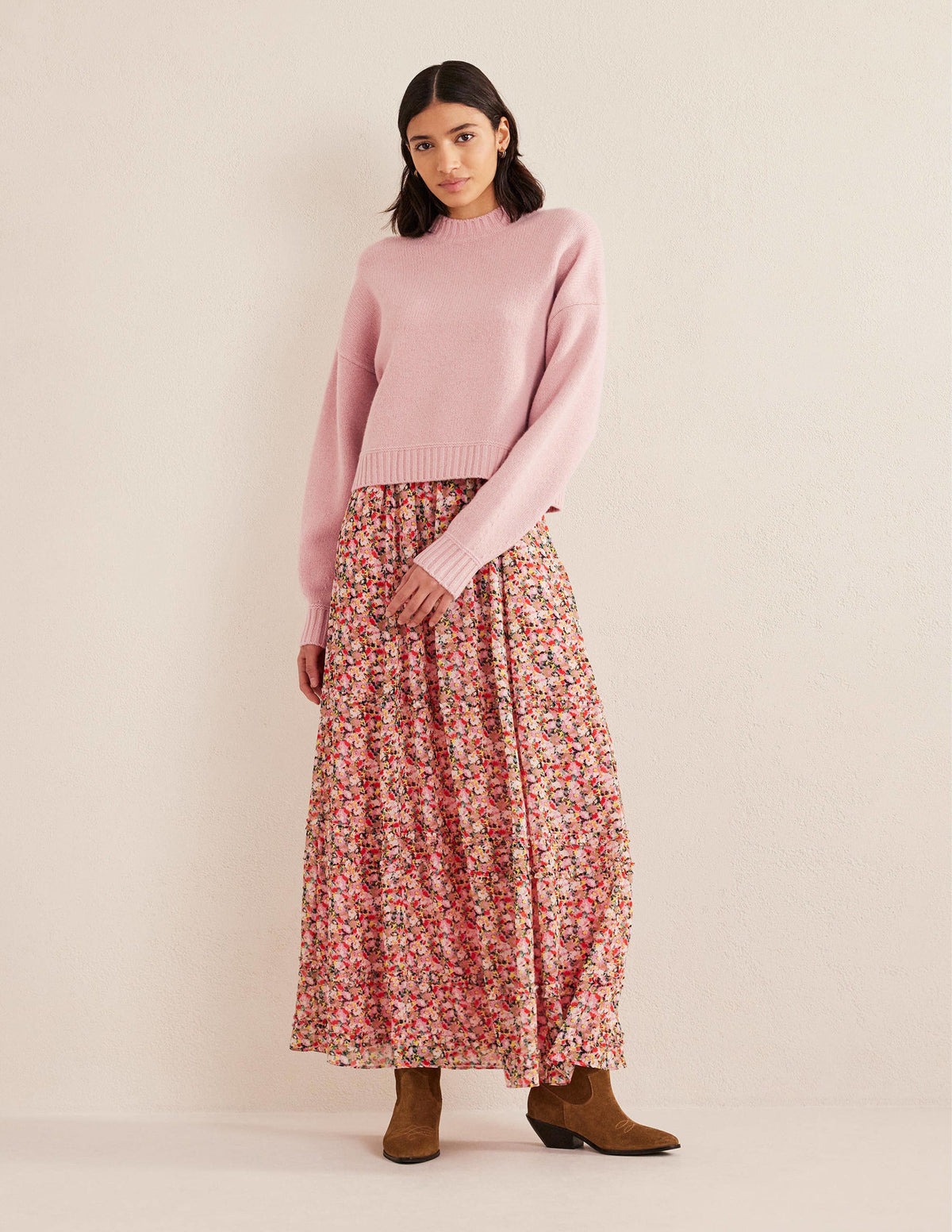 Brushed Wool Cropped Sweater-Chalky Pink - Image 4