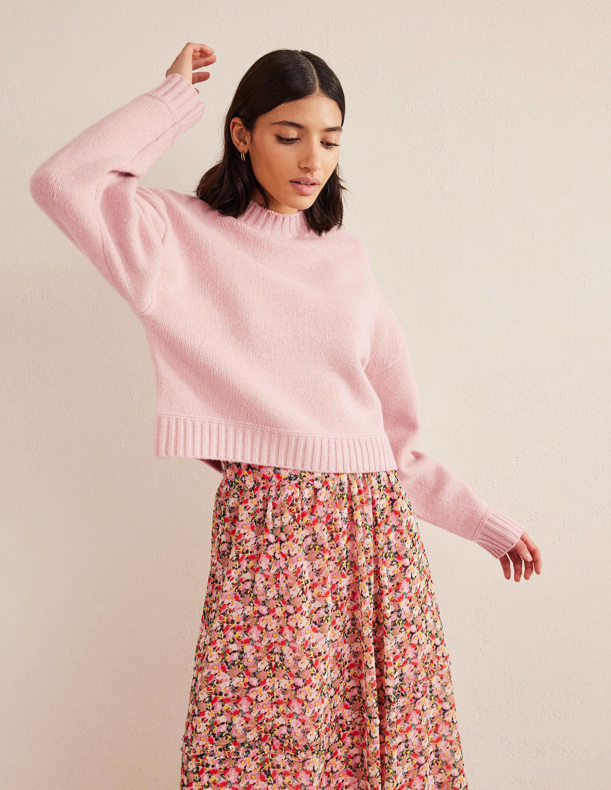 Brushed Wool Cropped Sweater-Chalky Pink-5