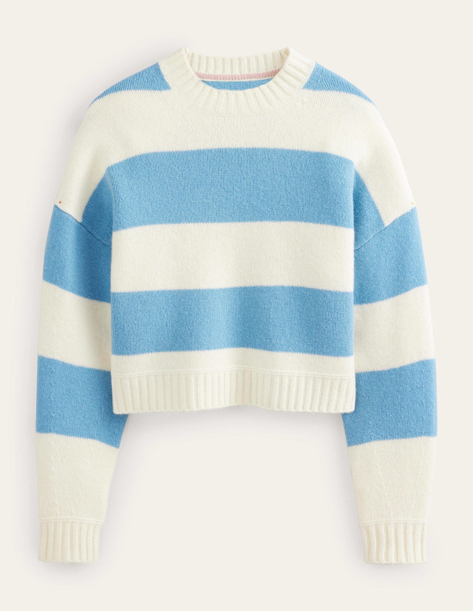 Brushed Wool Cropped Sweater-Linseed, Ivory Stripe-6