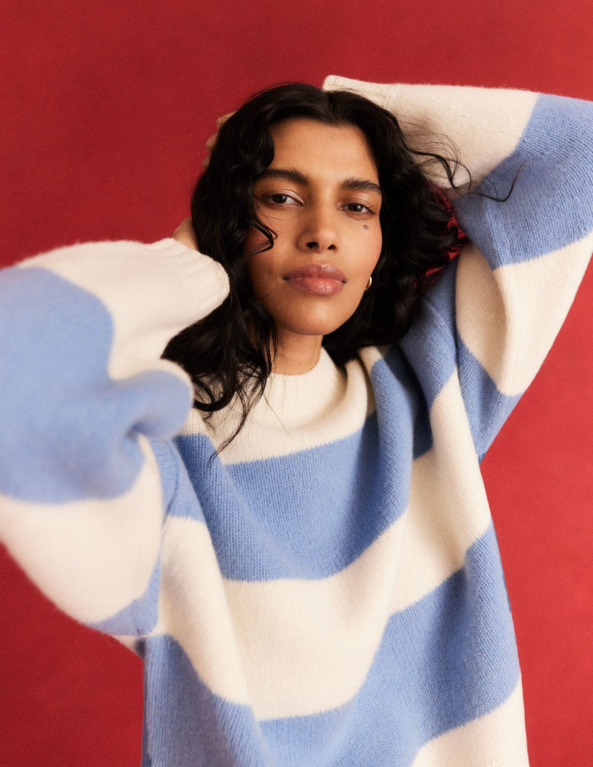 Brushed Wool Cropped Sweater-Linseed, Ivory Stripe - Image 2