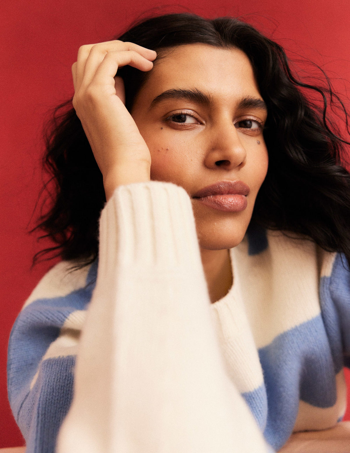 Brushed Wool Cropped Sweater-Linseed, Ivory Stripe - Image 5