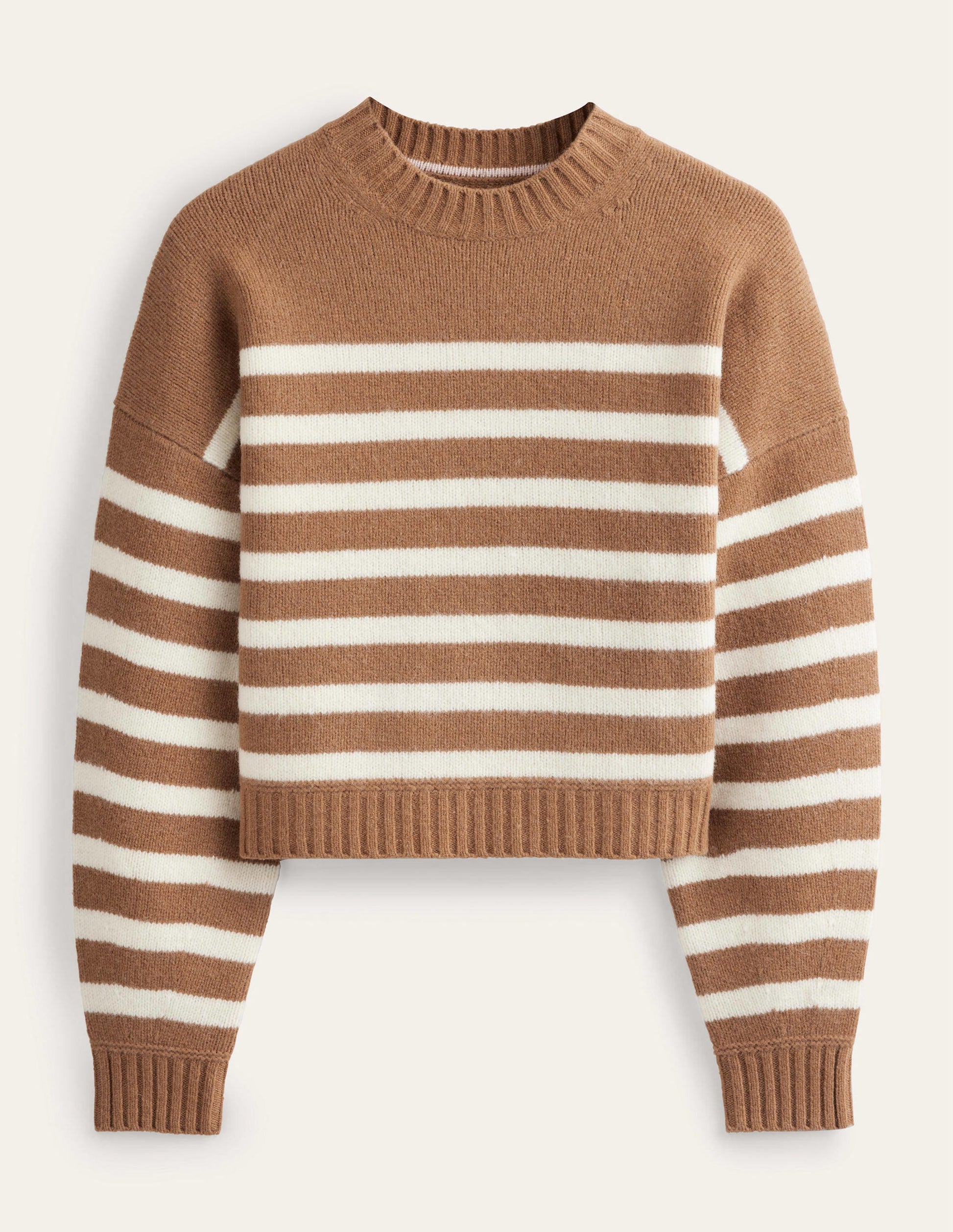 Brushed Wool Cropped Sweater-Teddy Bear, Ivory Stripe-6