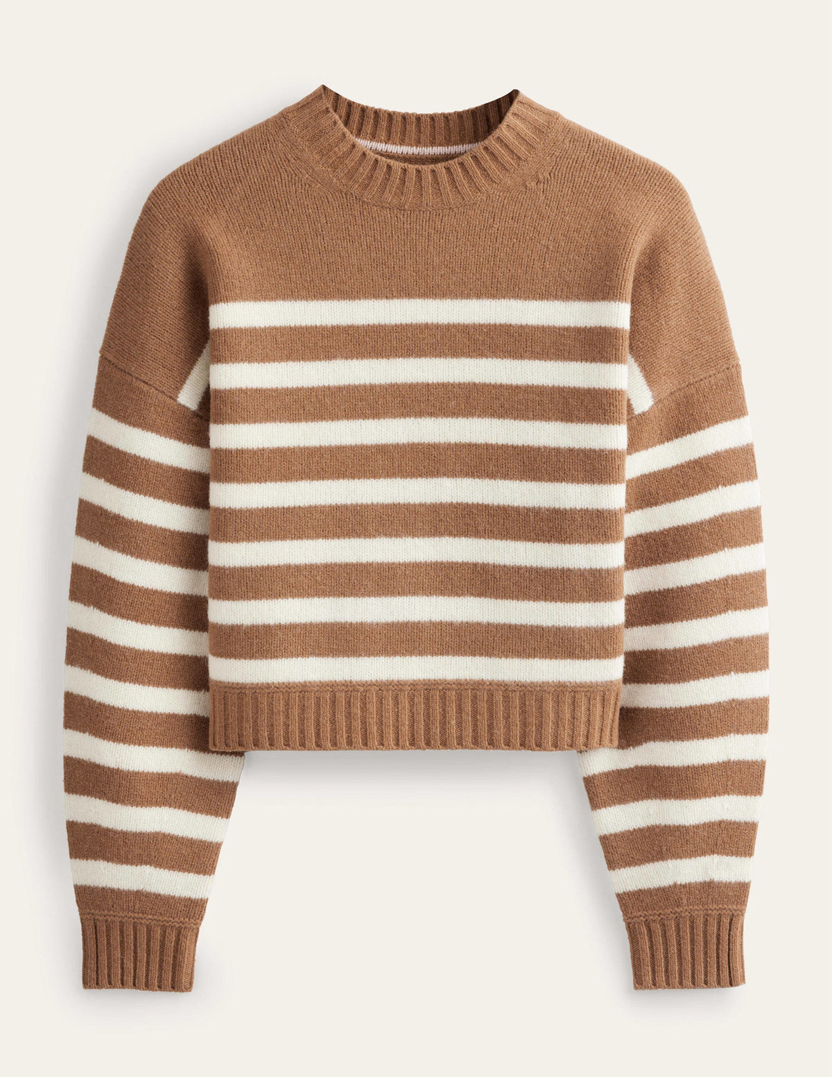 Brushed Wool Cropped Sweater-Teddy Bear, Ivory Stripe - Image 6