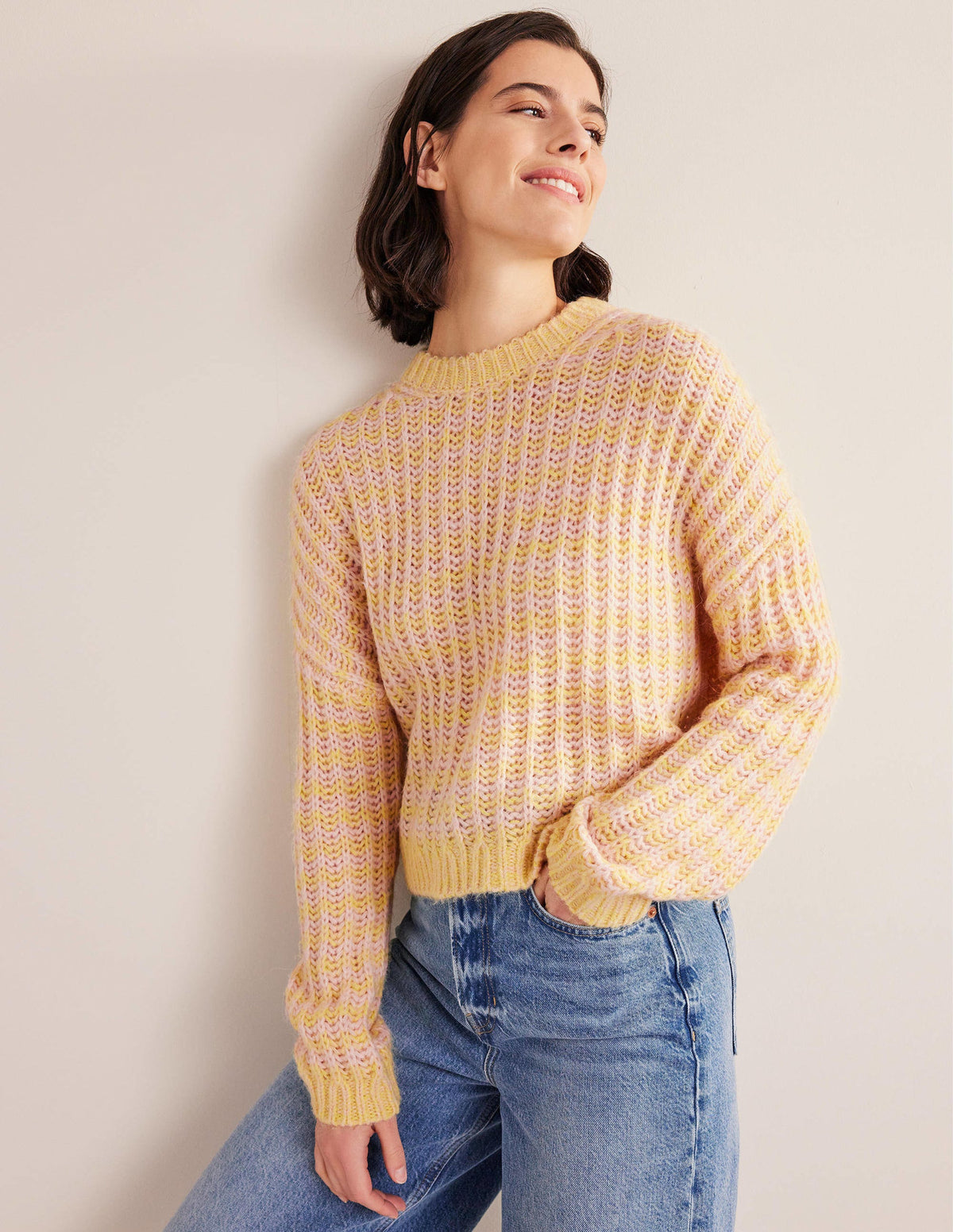 Wide Rib Fluffy Sweater-Yellow Marl - Image 1