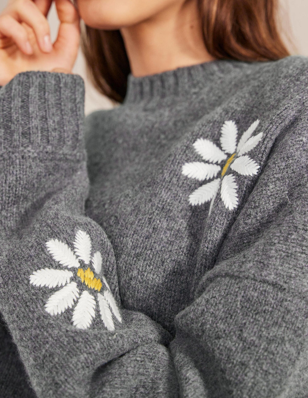 Embellished Wool Sweater-Dark Grey Melange-2