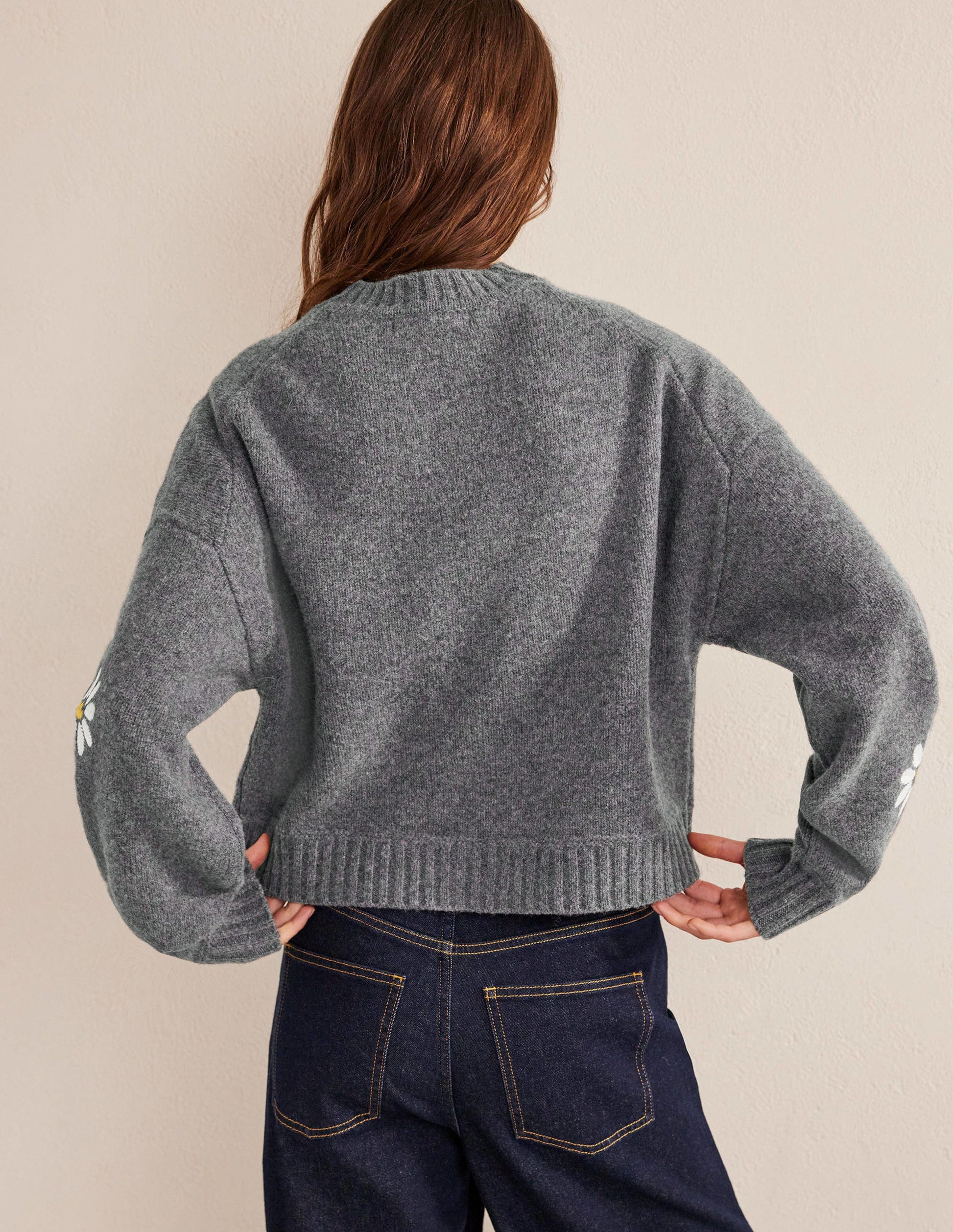 Embellished Wool Sweater-Dark Grey Melange-3