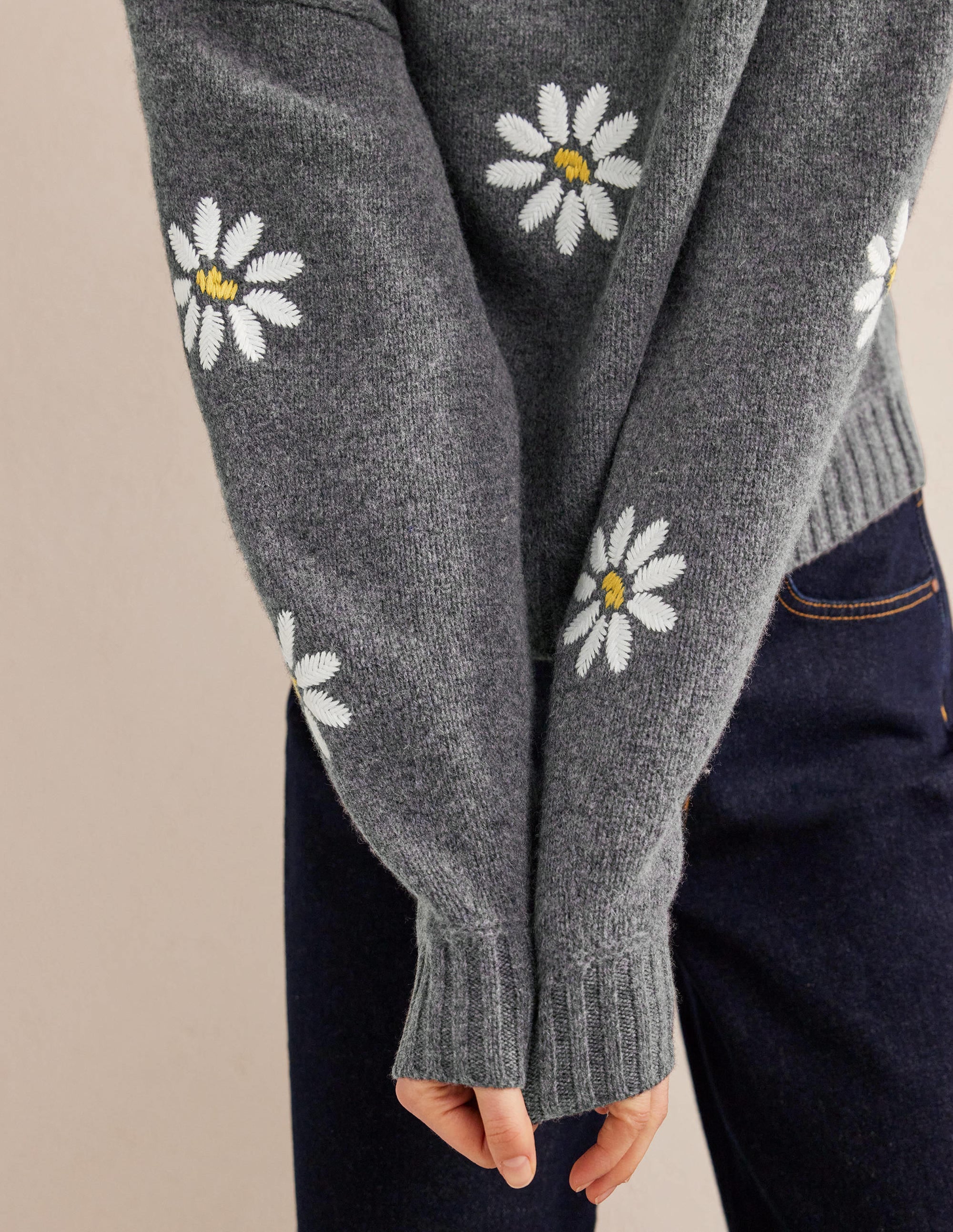 Embellished Wool Sweater-Dark Grey Melange - Image 4