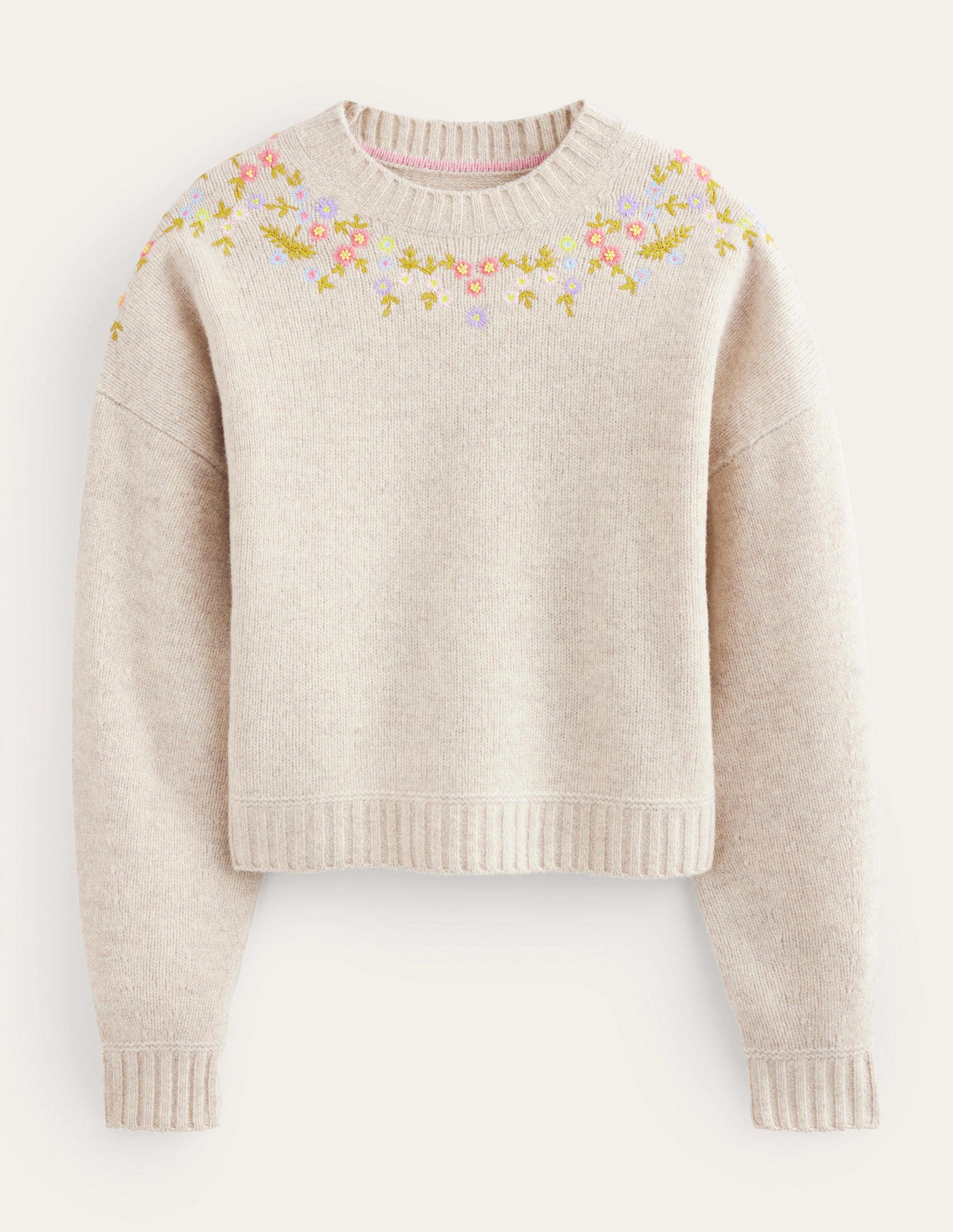 Embellished Wool Sweater-Oatmeal Melange-5