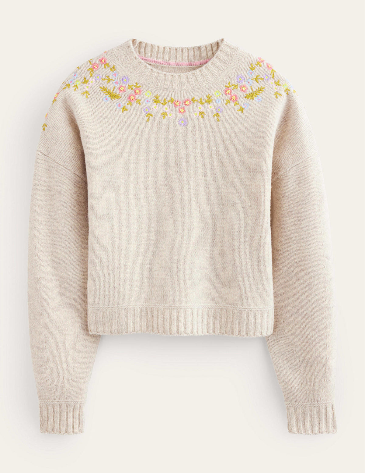 Embellished Wool Sweater-Oatmeal Melange - Image 5