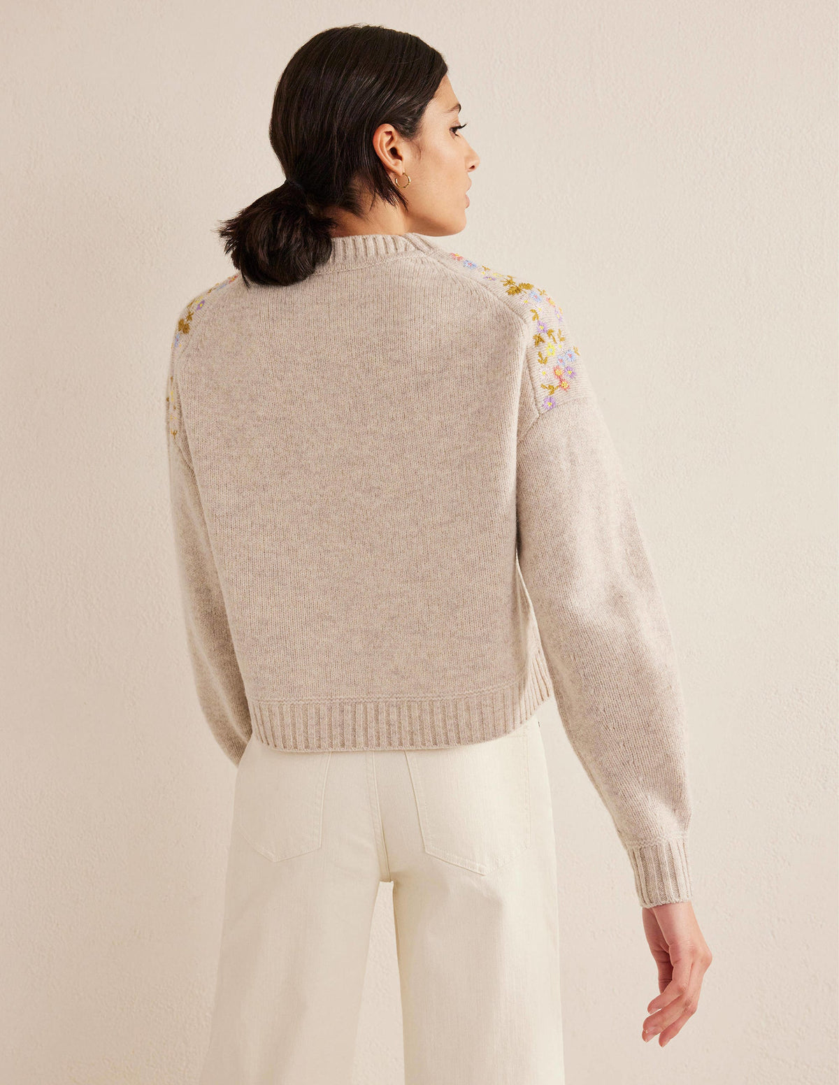 Embellished Wool Sweater-Oatmeal Melange-3