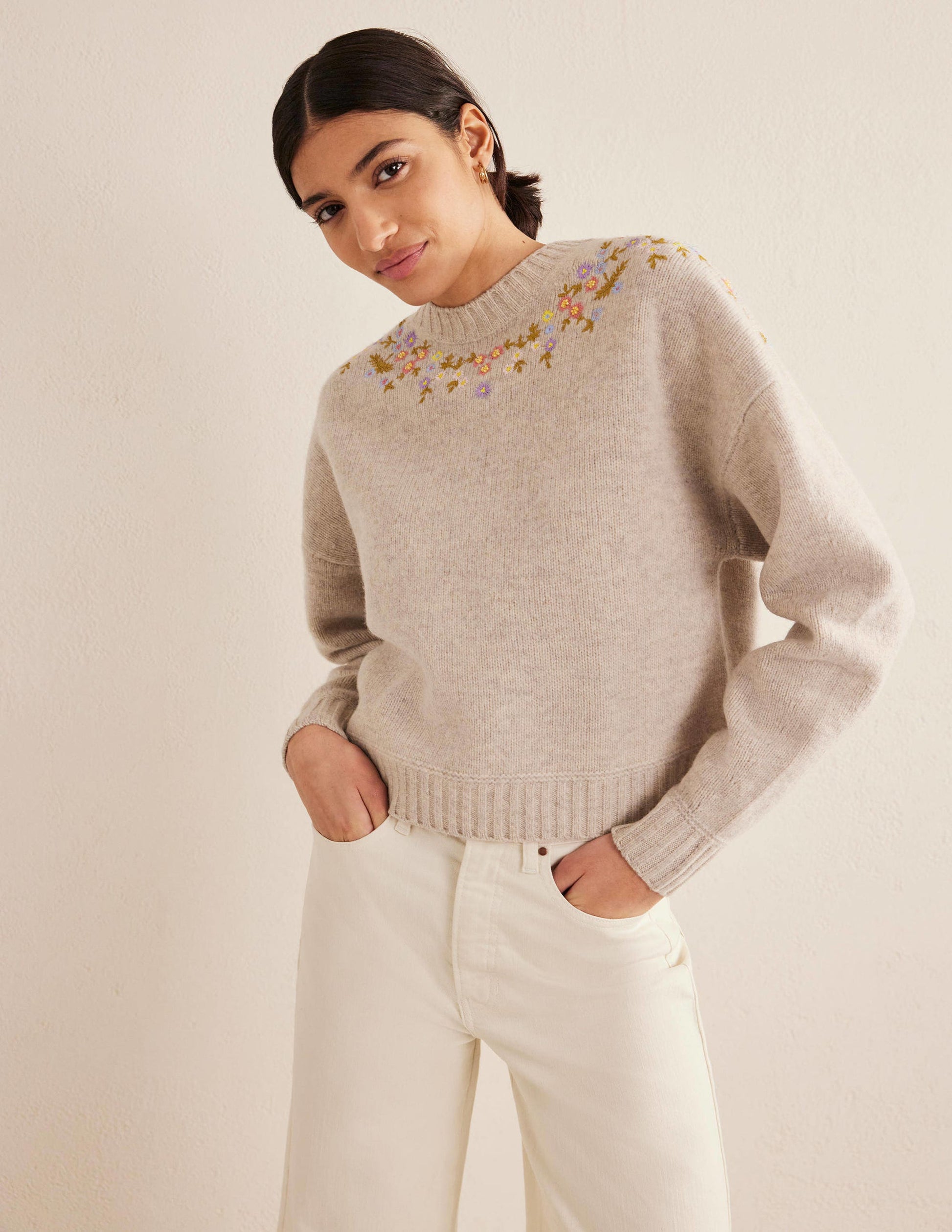 Embellished Wool Sweater-Oatmeal Melange-4