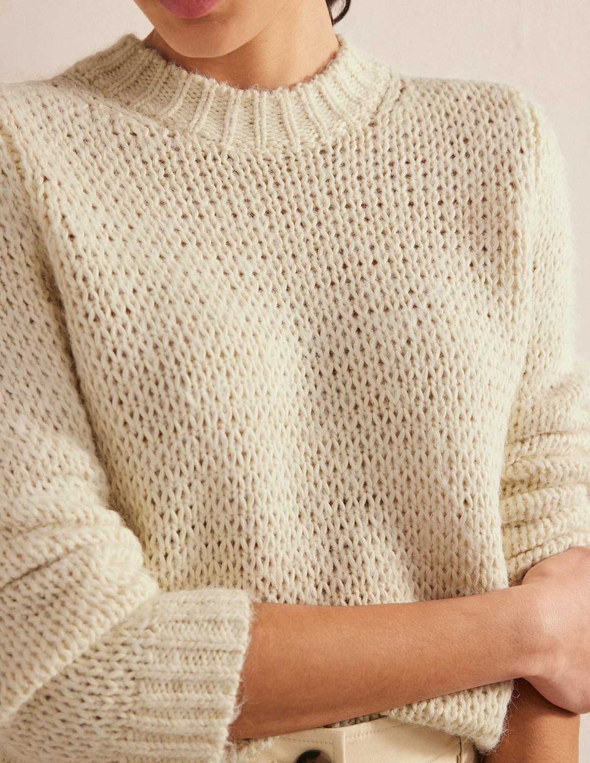 Fluffy Open Stitch Sweater-Warm Ivory-2