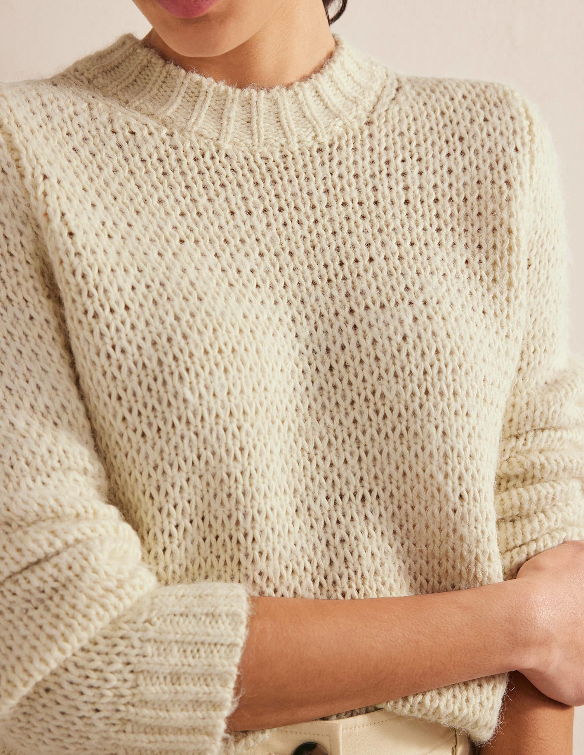 Fluffy Open Stitch Sweater-Warm Ivory - Image 2
