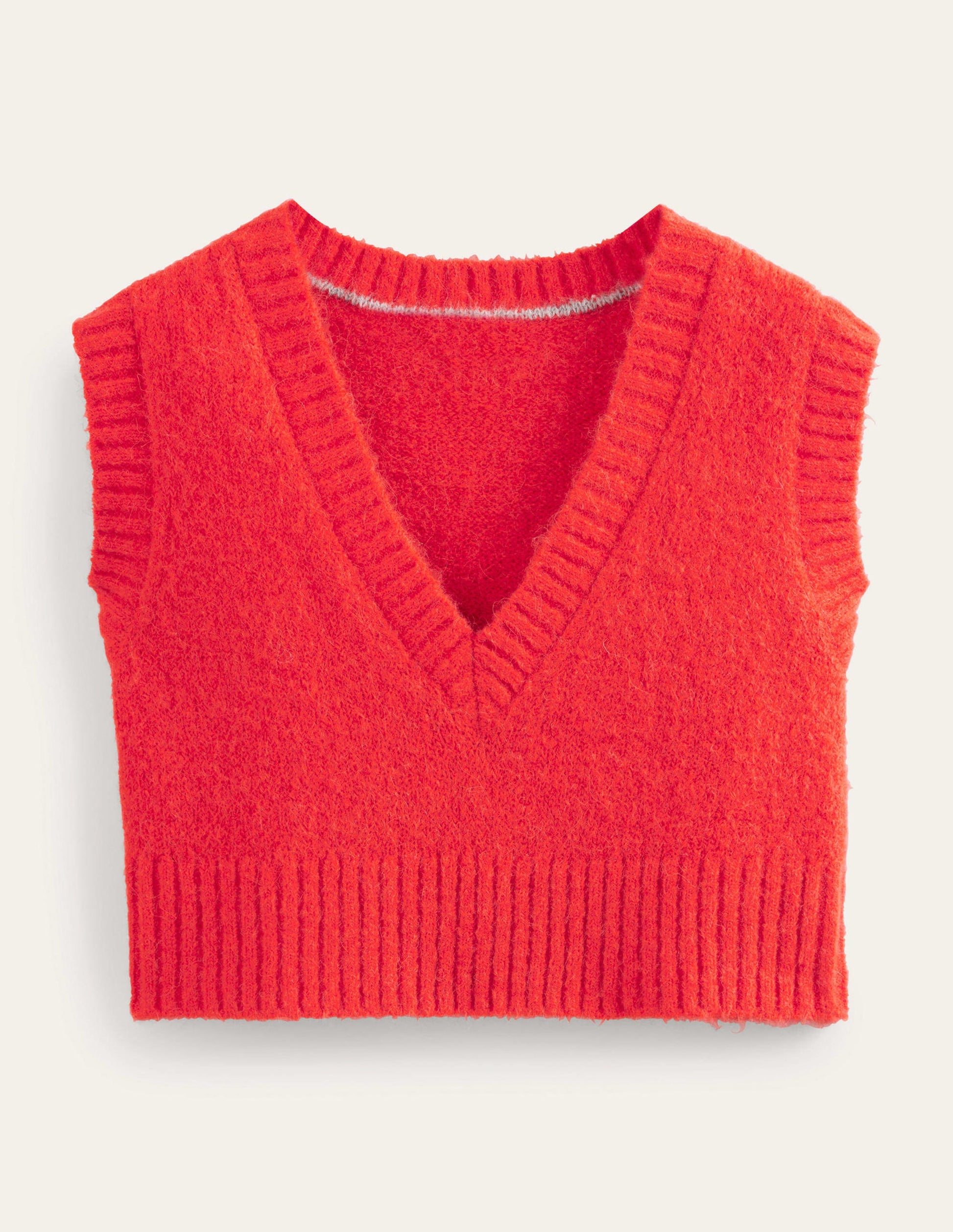 Fluffy Cropped V-Neck Vest-Tomato-5