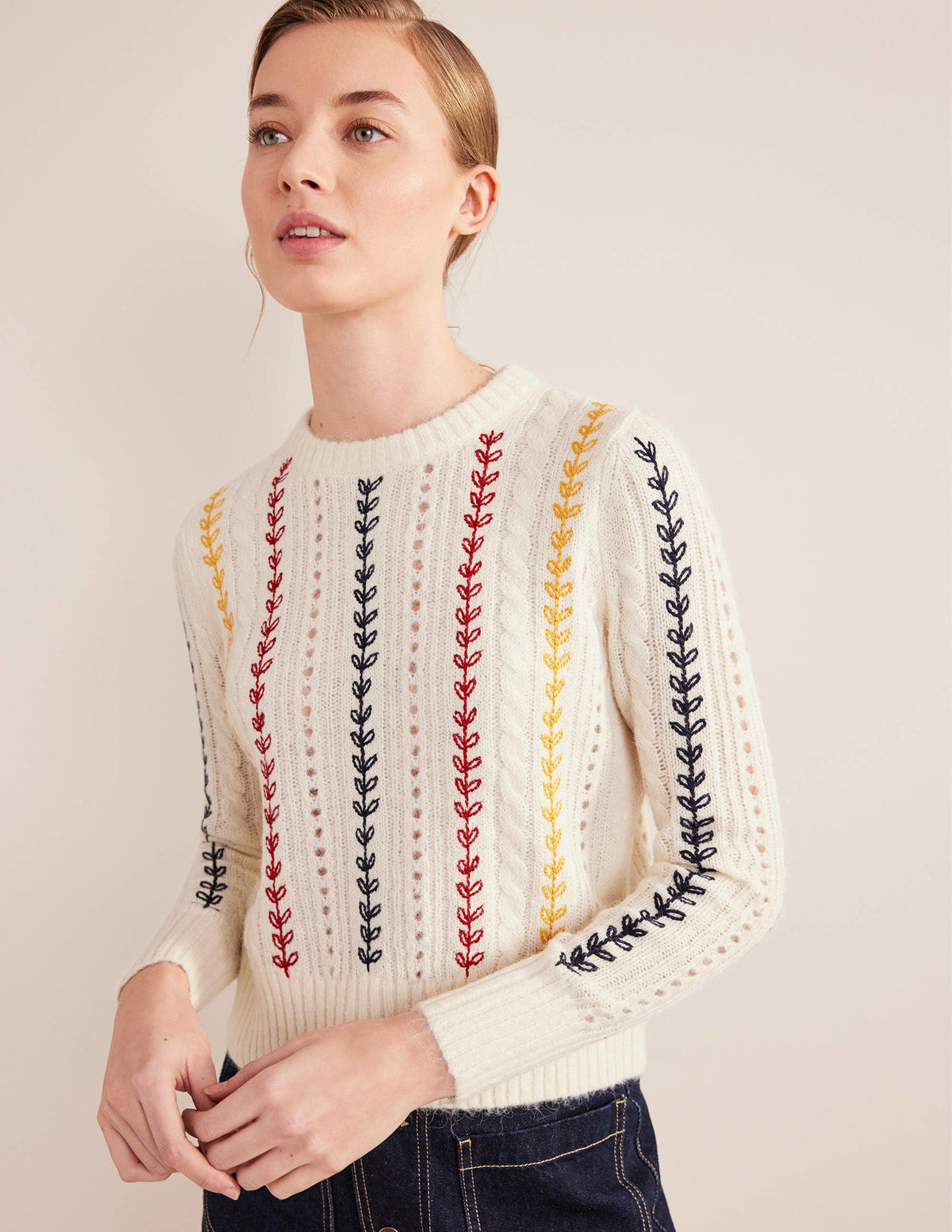 Fluffy Embroidery Sweater-Warm Ivory-1