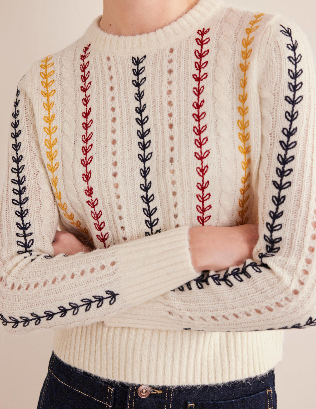 Fluffy Embroidery Sweater-Warm Ivory - Image 2