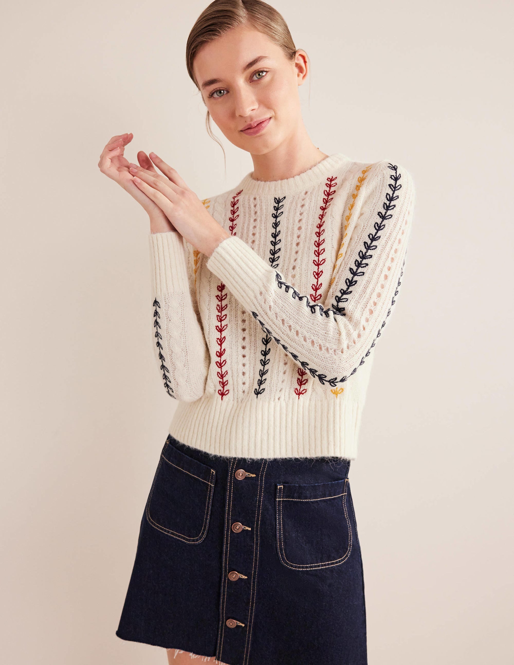 Fluffy Embroidery Sweater-Warm Ivory - Image 4