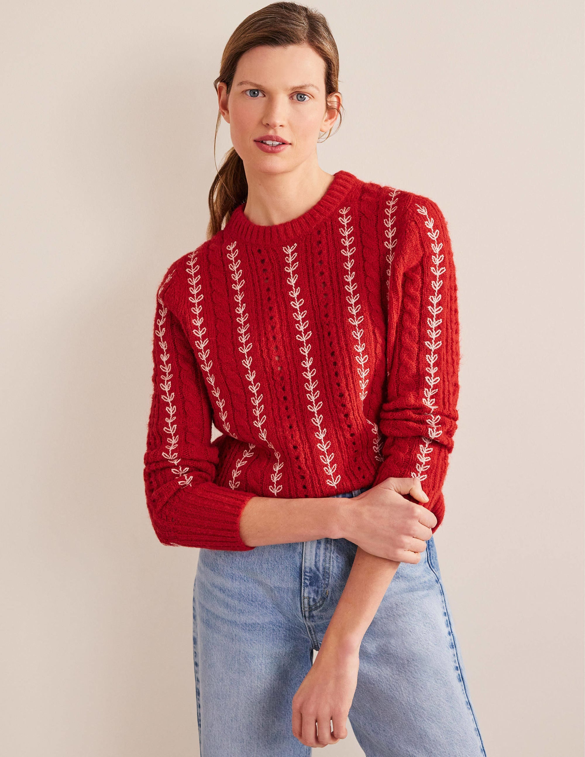 Fluffy Embroidery Sweater-Tomato - Image 1