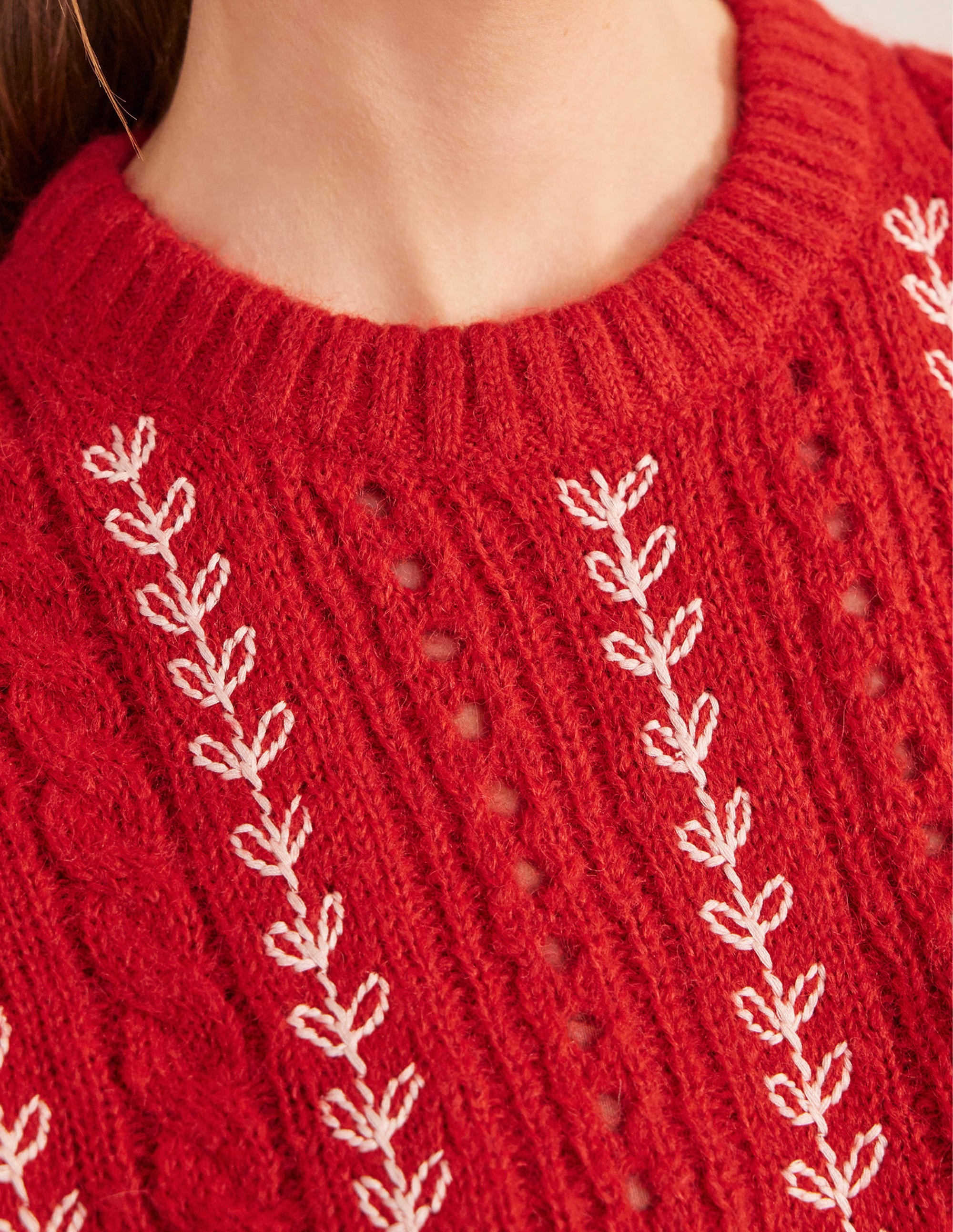 Fluffy Embroidery Sweater-Tomato - Image 2
