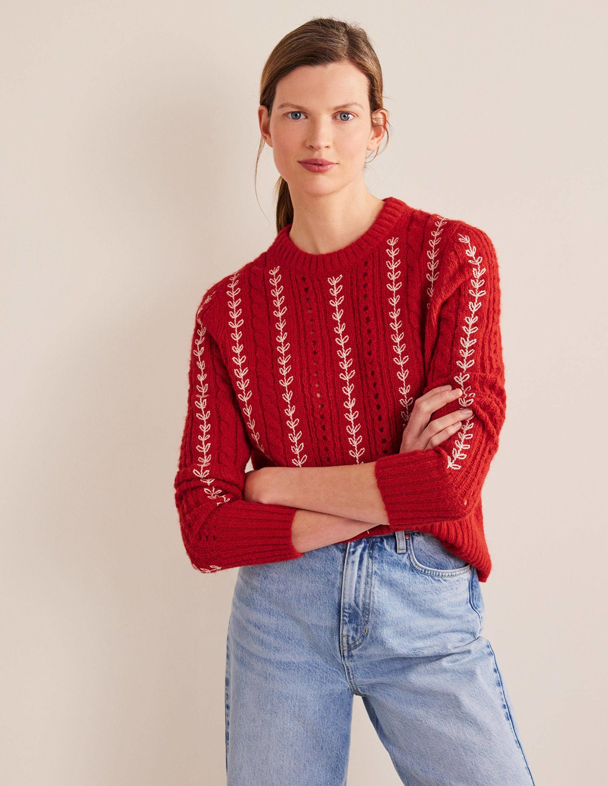 Fluffy Embroidery Sweater-Tomato-4
