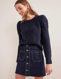 Engineered Rib Pleat Sweater-Navy