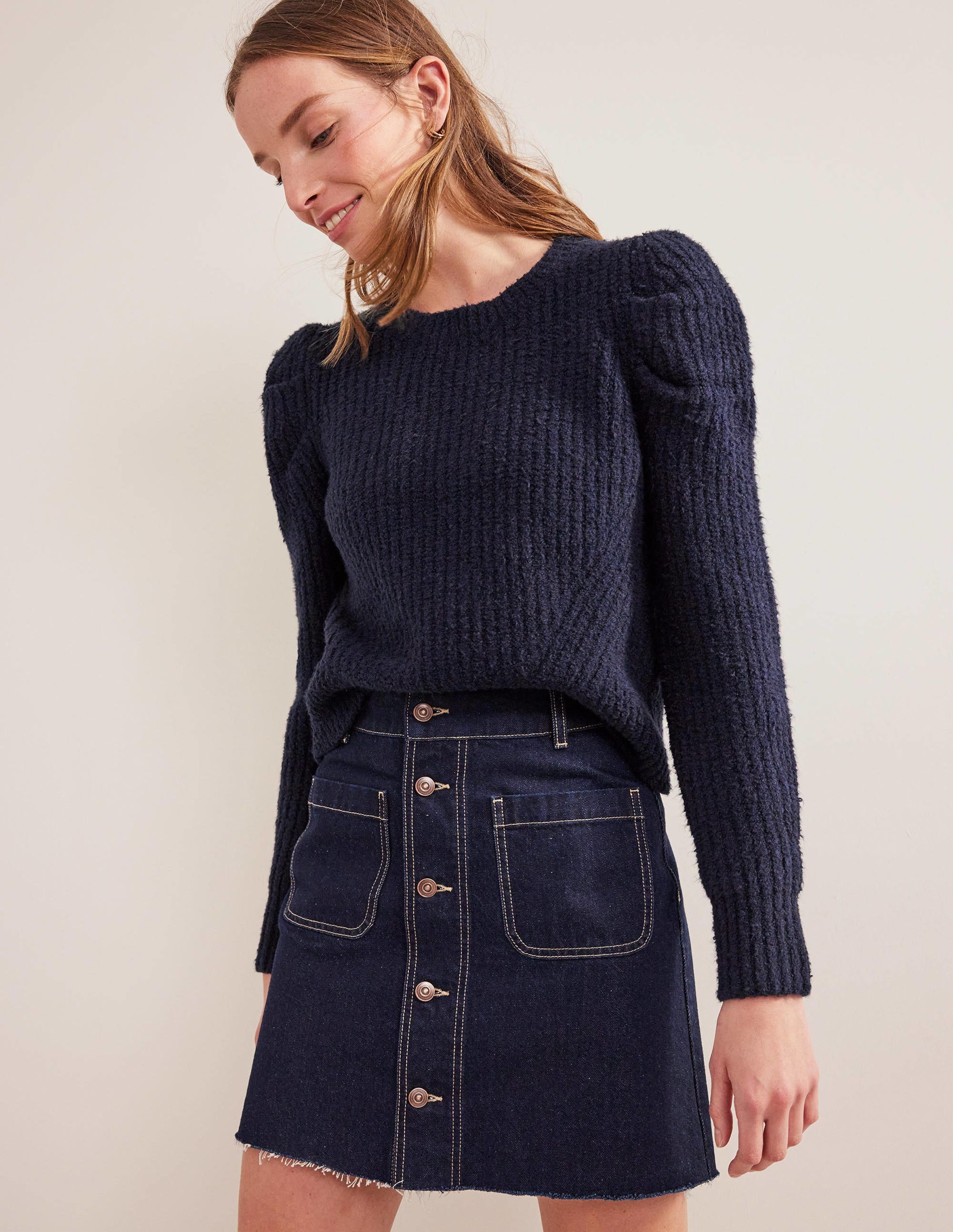 Engineered Rib Pleat Sweater-Navy - Image 1