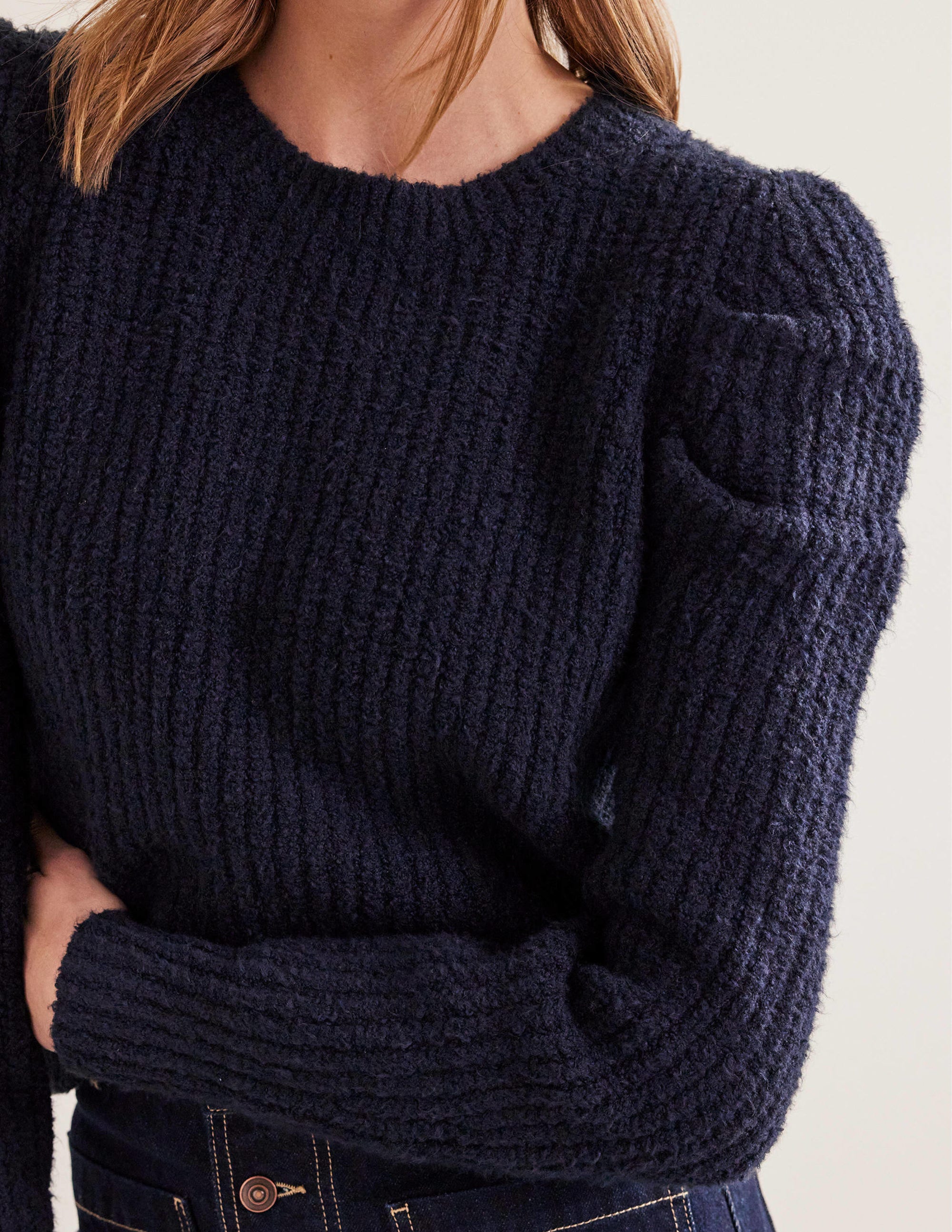 Engineered Rib Pleat Sweater-Navy - Image 2